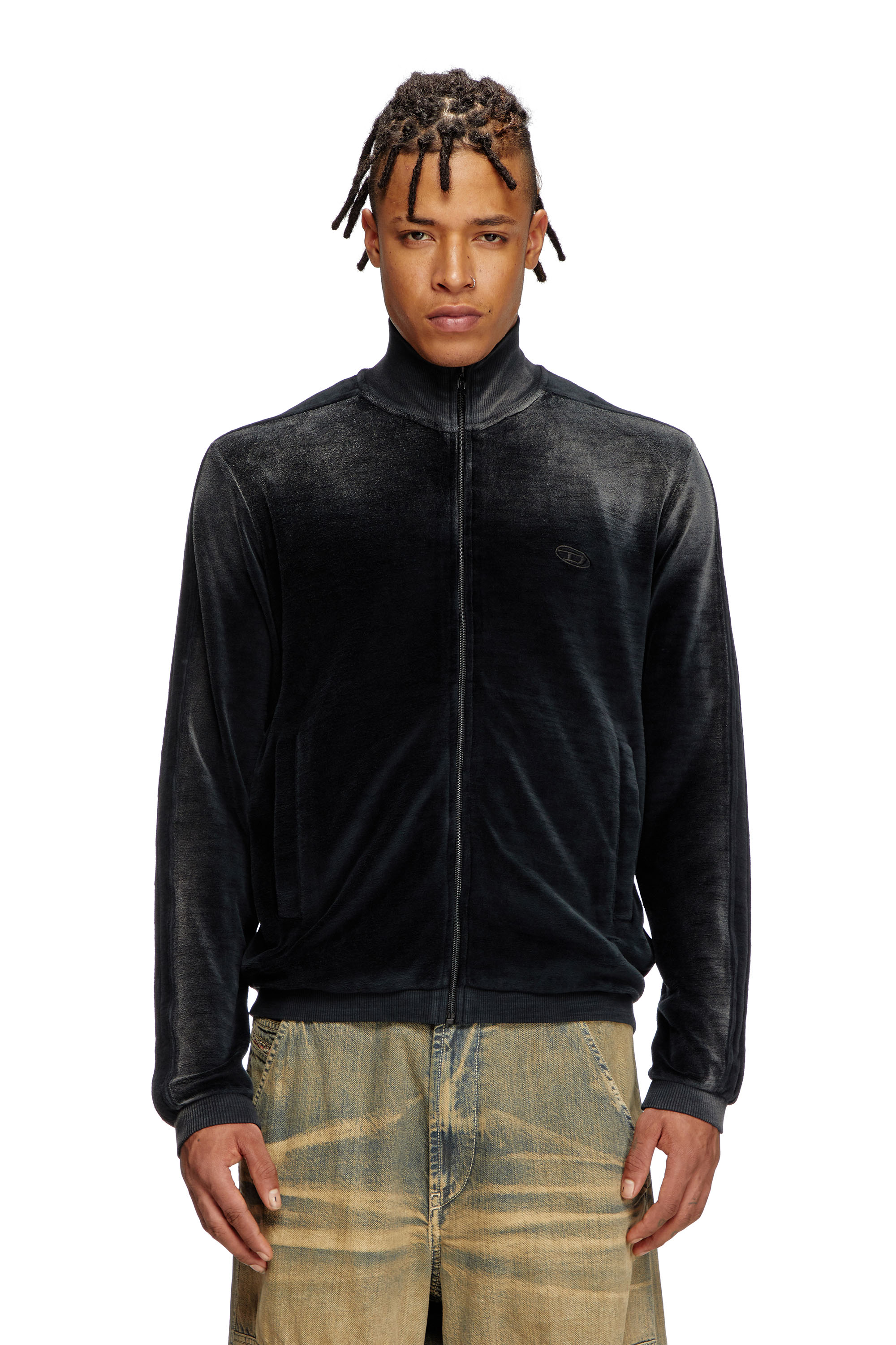 Diesel - Faded velvet track jacket - Sweaters - Man - Black
