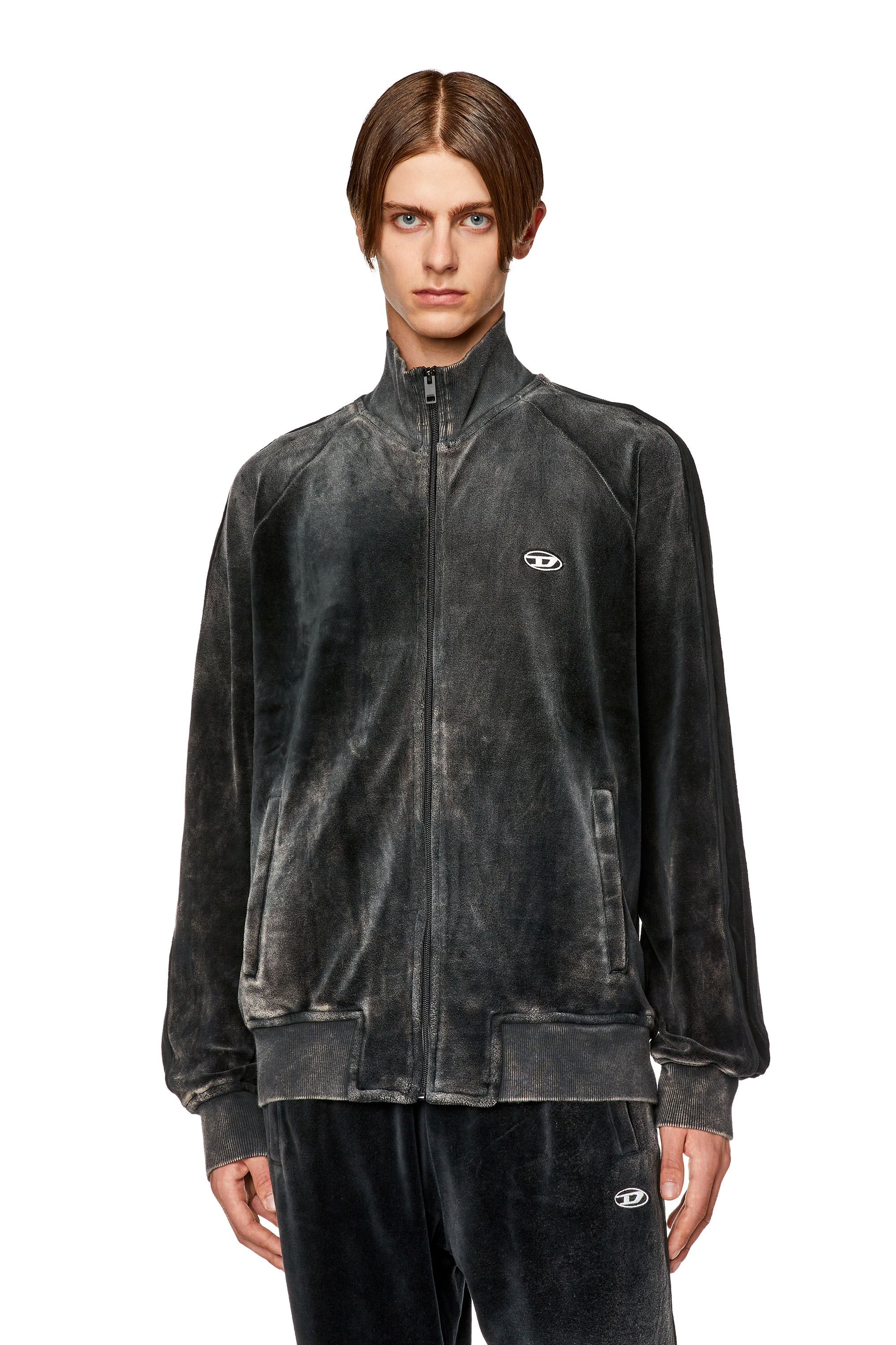 Diesel - Chenille track jacket with mock neck - Sweaters - Man - Black