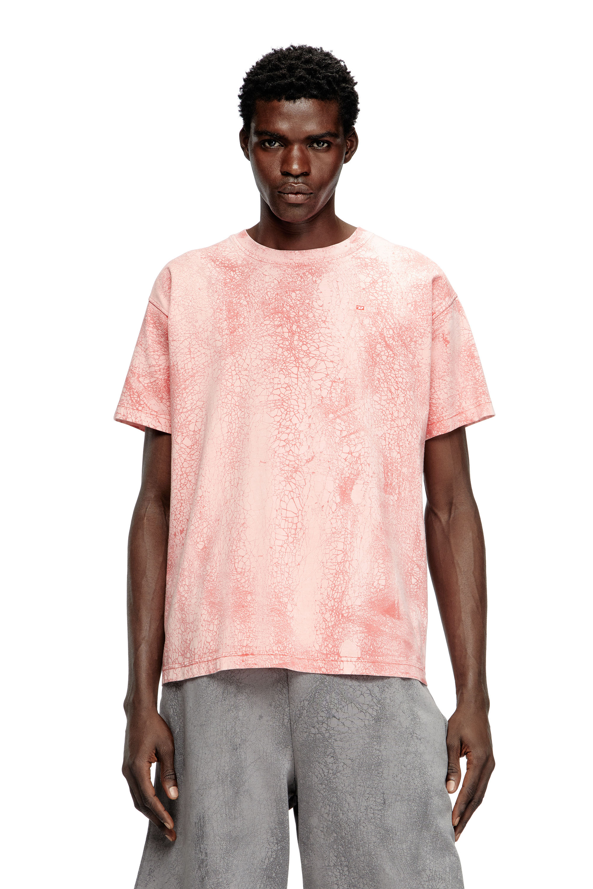 Diesel Men's Pink - T-Shirt In Waxed Jersey - T-Shirts - Man Large