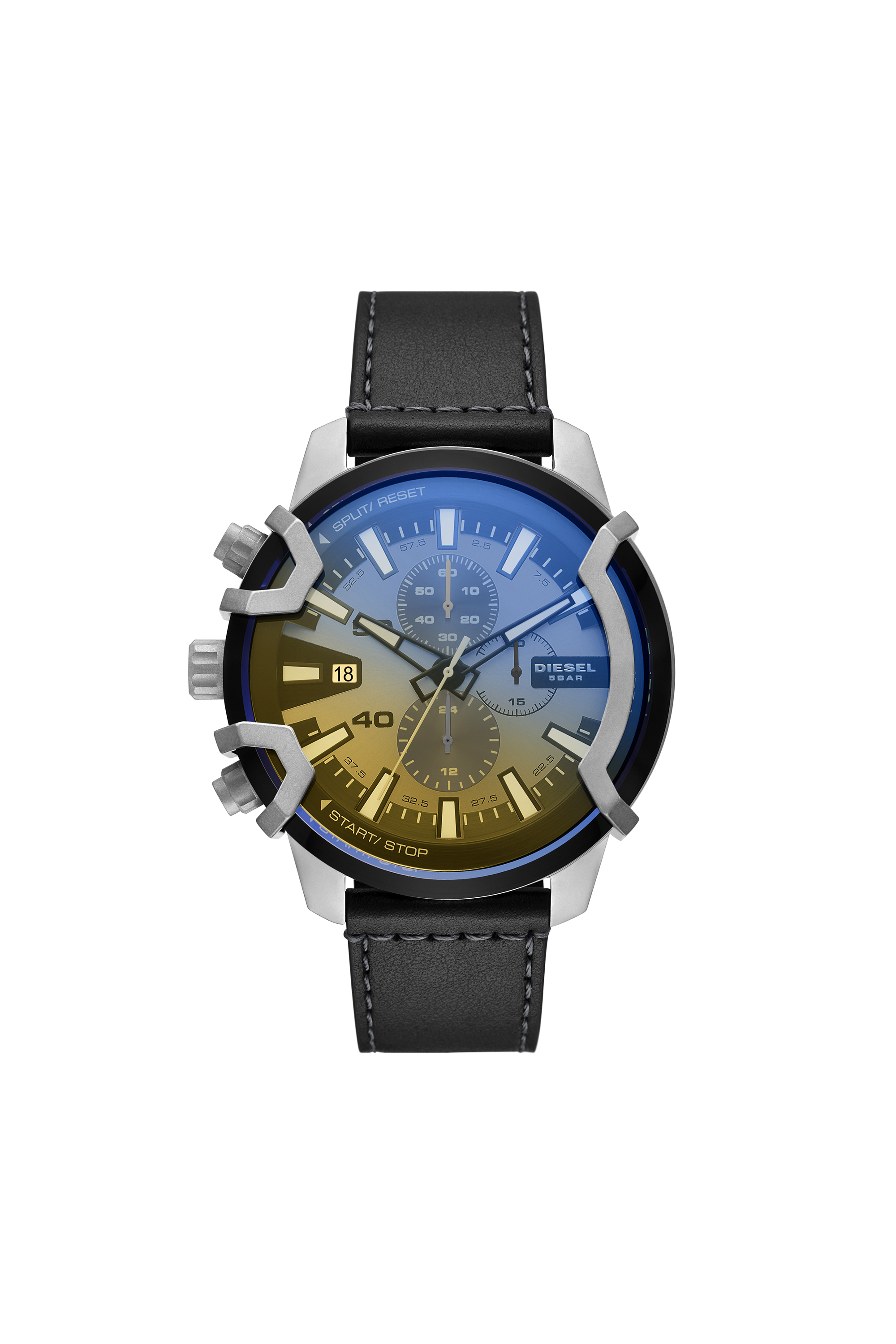 Diesel - Griffed chronograph black leather watch - Timeframes - Man - Black