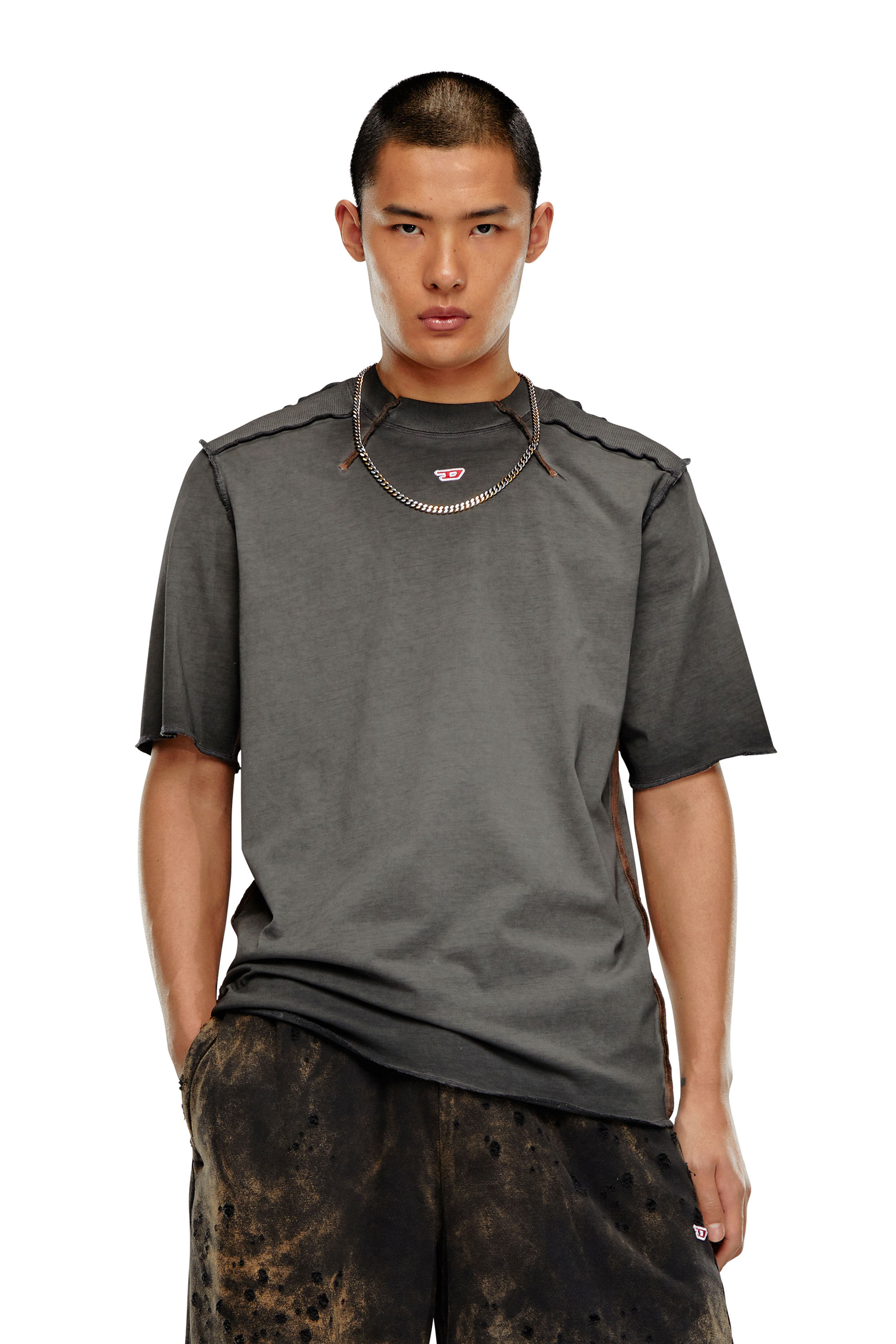Diesel - T-shirt with micro-waffle shoulders - T-Shirts - Man - Grey