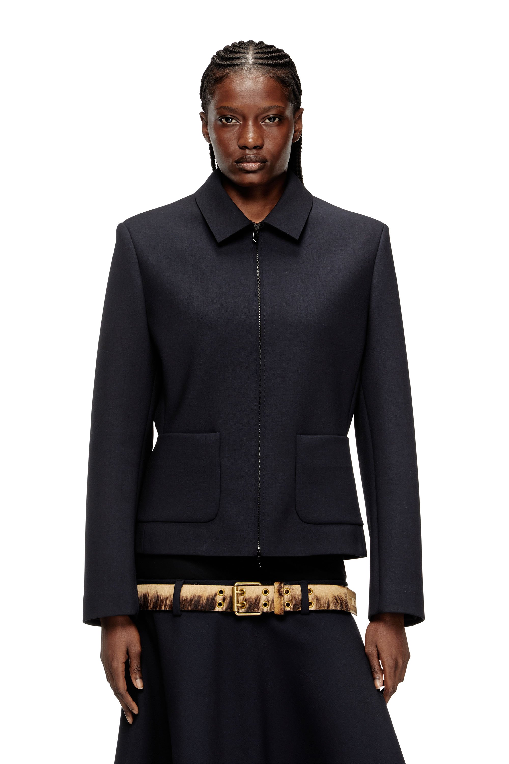 Diesel Women's Blue - Collared Jacket In Neoprene-Bonded Fabric - Jackets - Woman Size 40