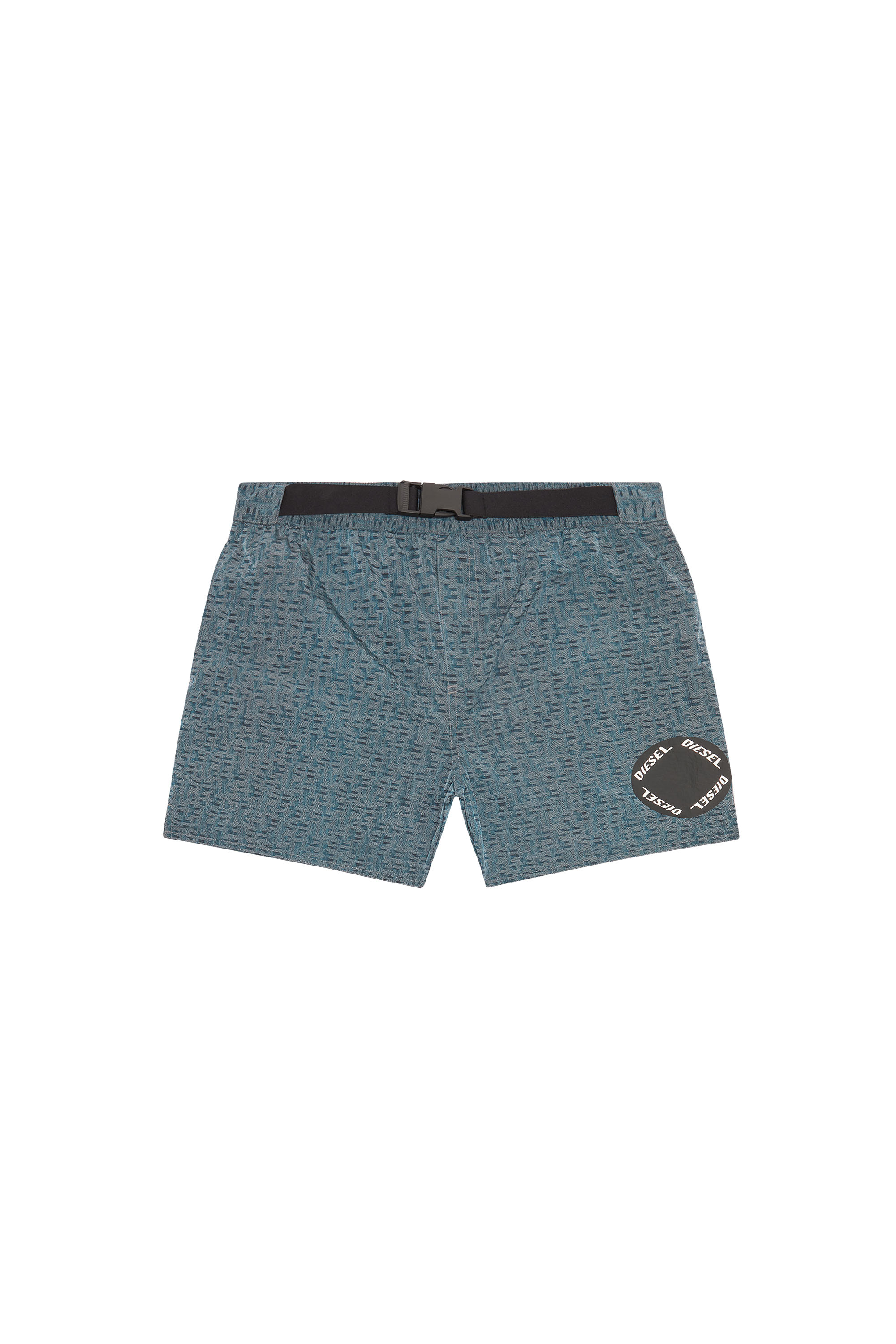 Diesel Mid-length Monogram-print Swim Shorts In Blue