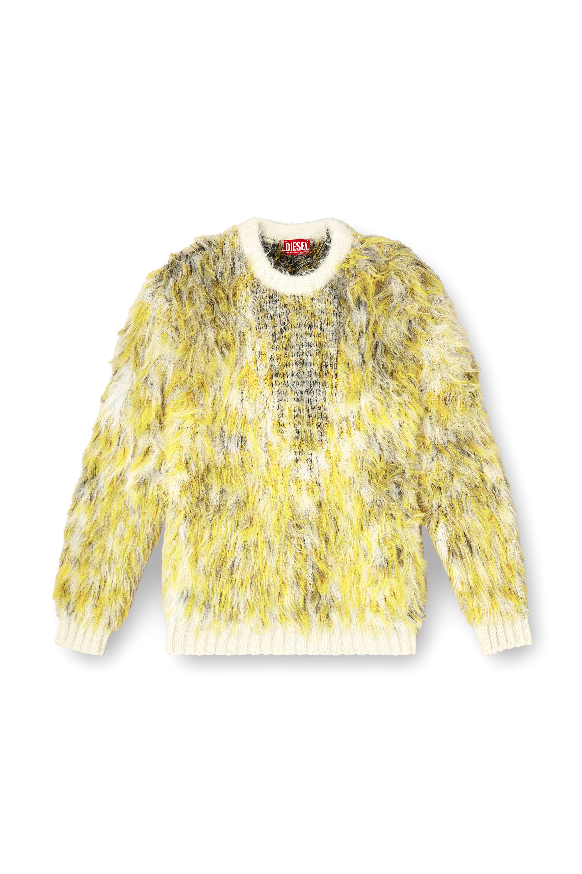 Diesel - K-ALLEN, Man's Jumper in fluffy jacquard knit in White/Yellow - 4