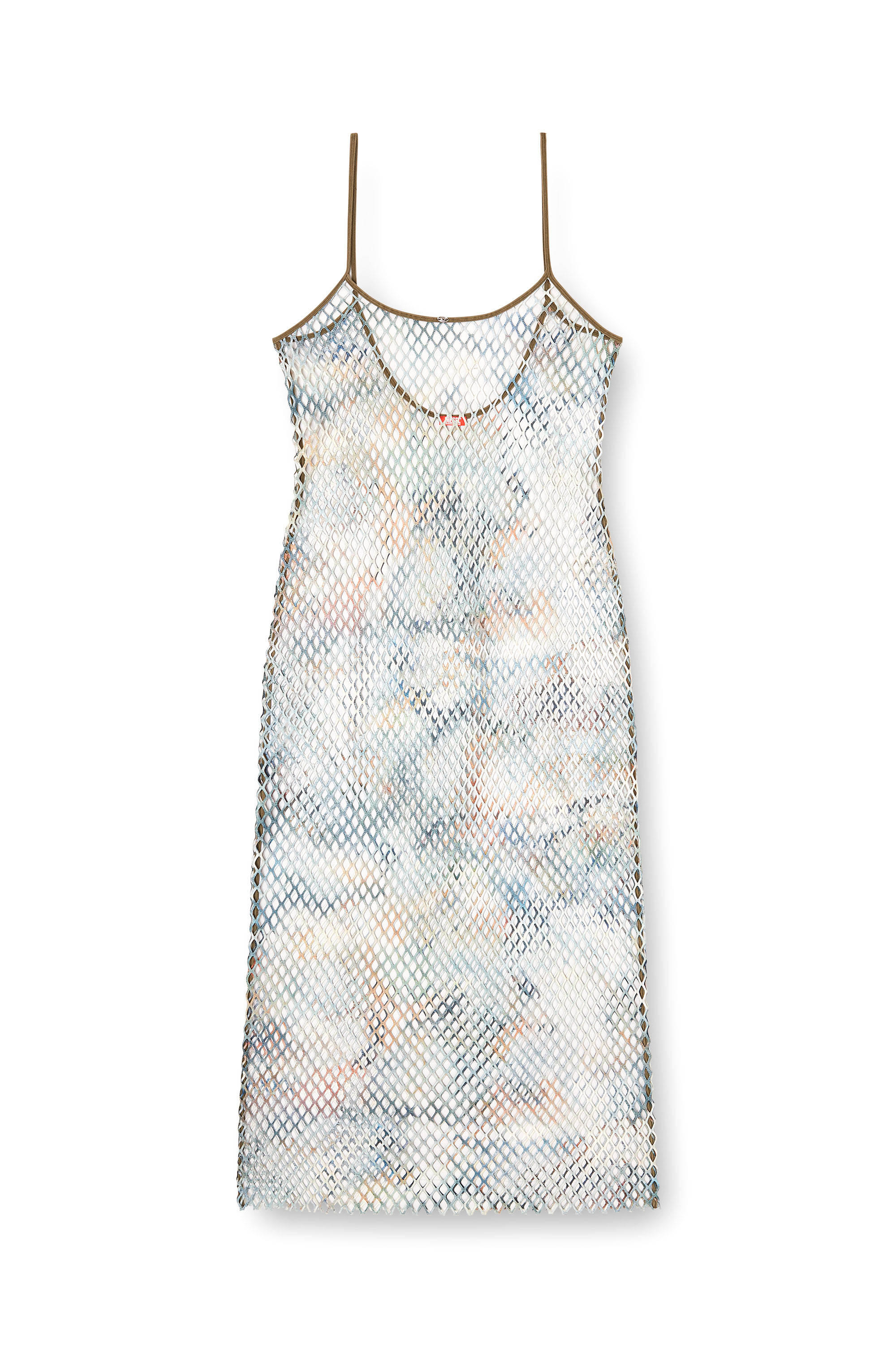 Diesel - GAYA-UTLT, Woman's Long mesh dress with all-over camo print in Grey/White - 3