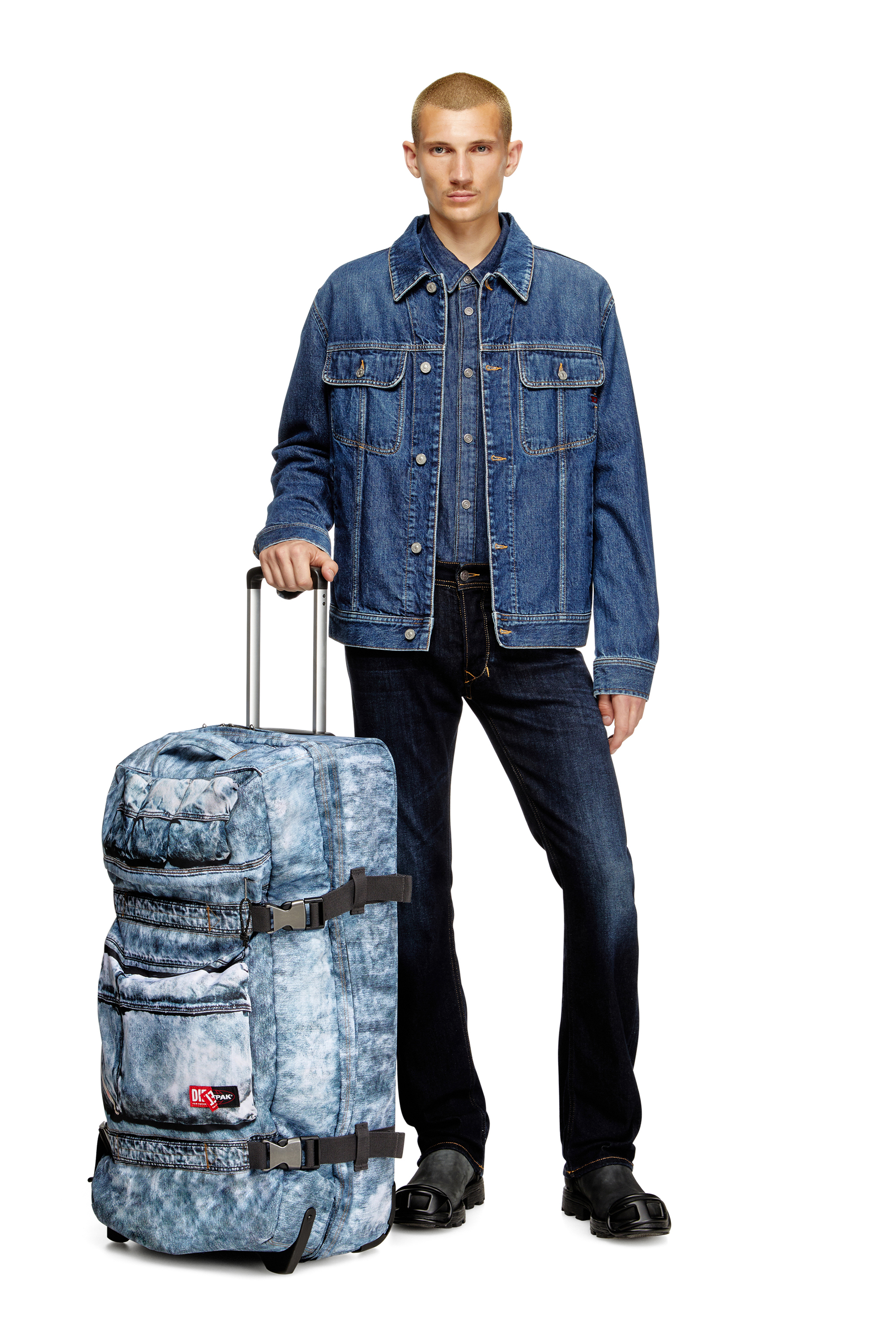 Diesel - DIESEL TRANSIT'R L, Unisex's Travel trolley in trompe l'oeil denim in Blue - 2