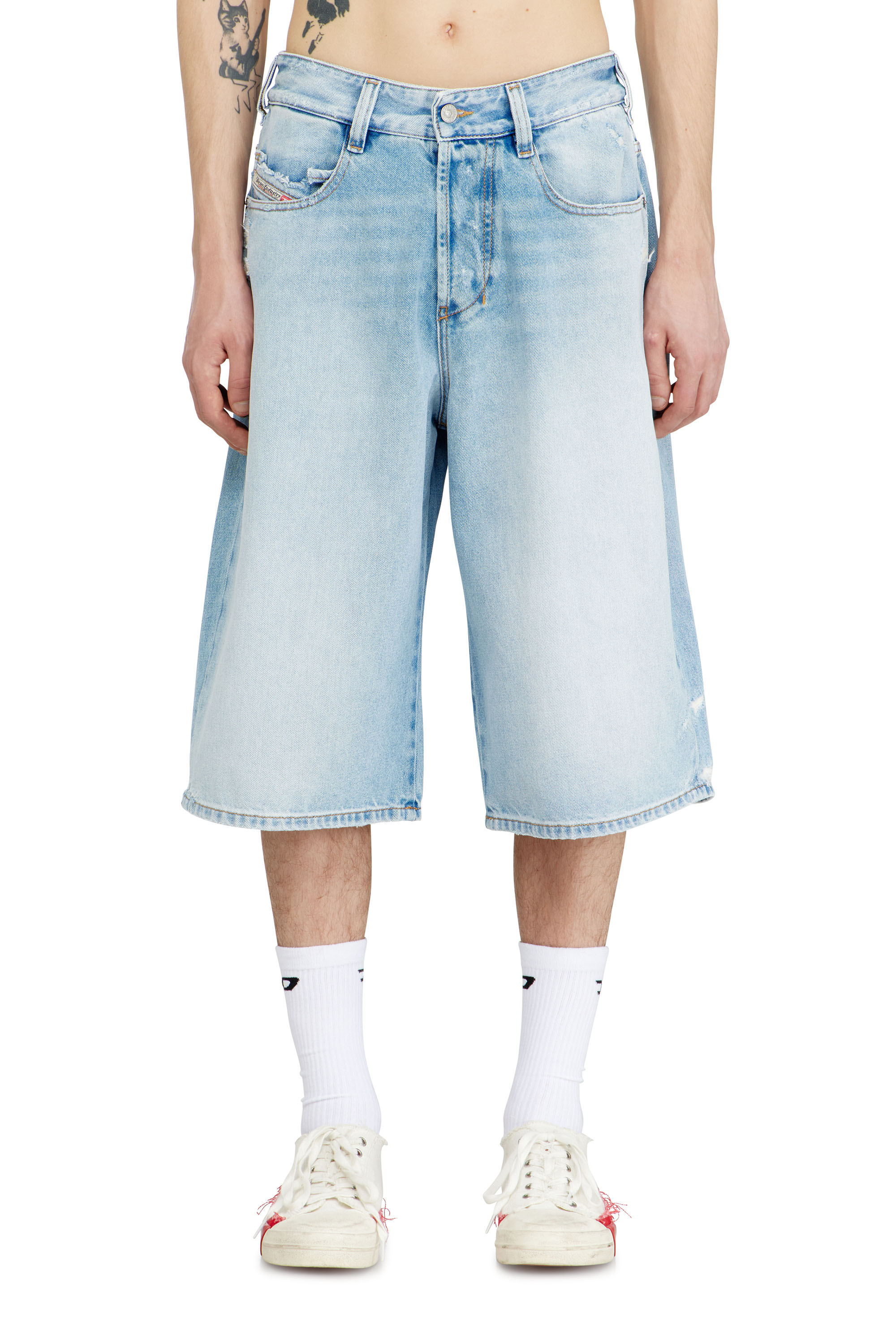 Diesel Unisex Azul - Shorts In Destroyed Denim - Denim Short Pants Tamanho 27
