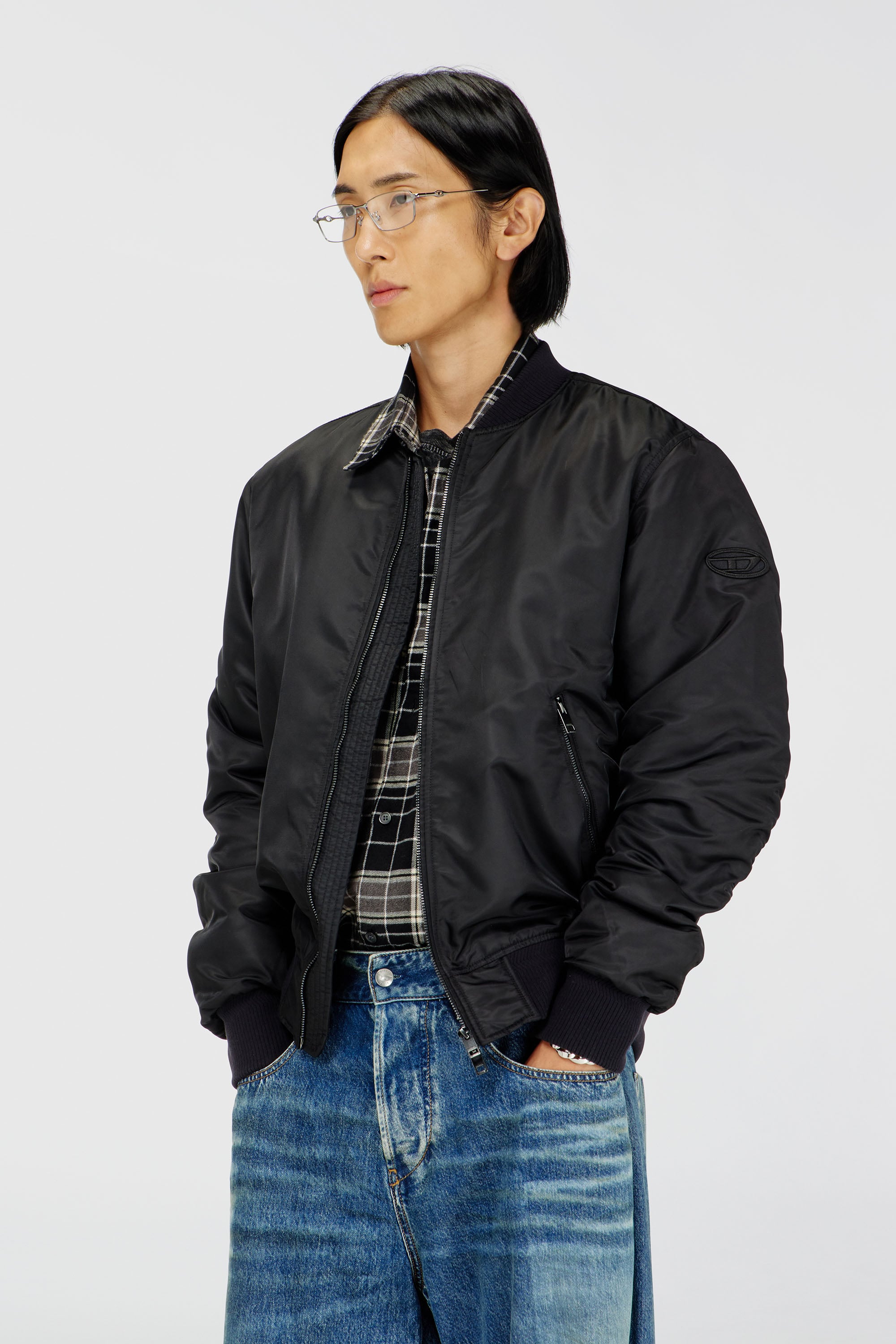 Diesel - Nylon bomber jacket with ribbed trims - Jackets - Man - Black