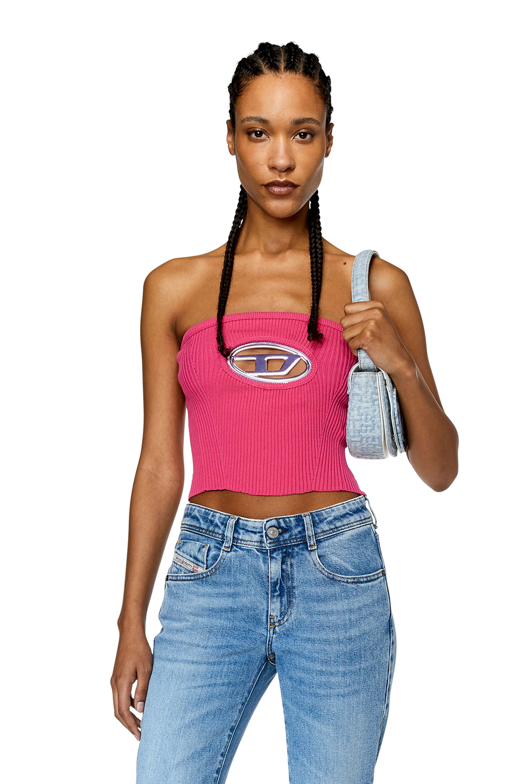 Diesel - Bandeau top with oval D plaque - Knitwear - Woman - Pink