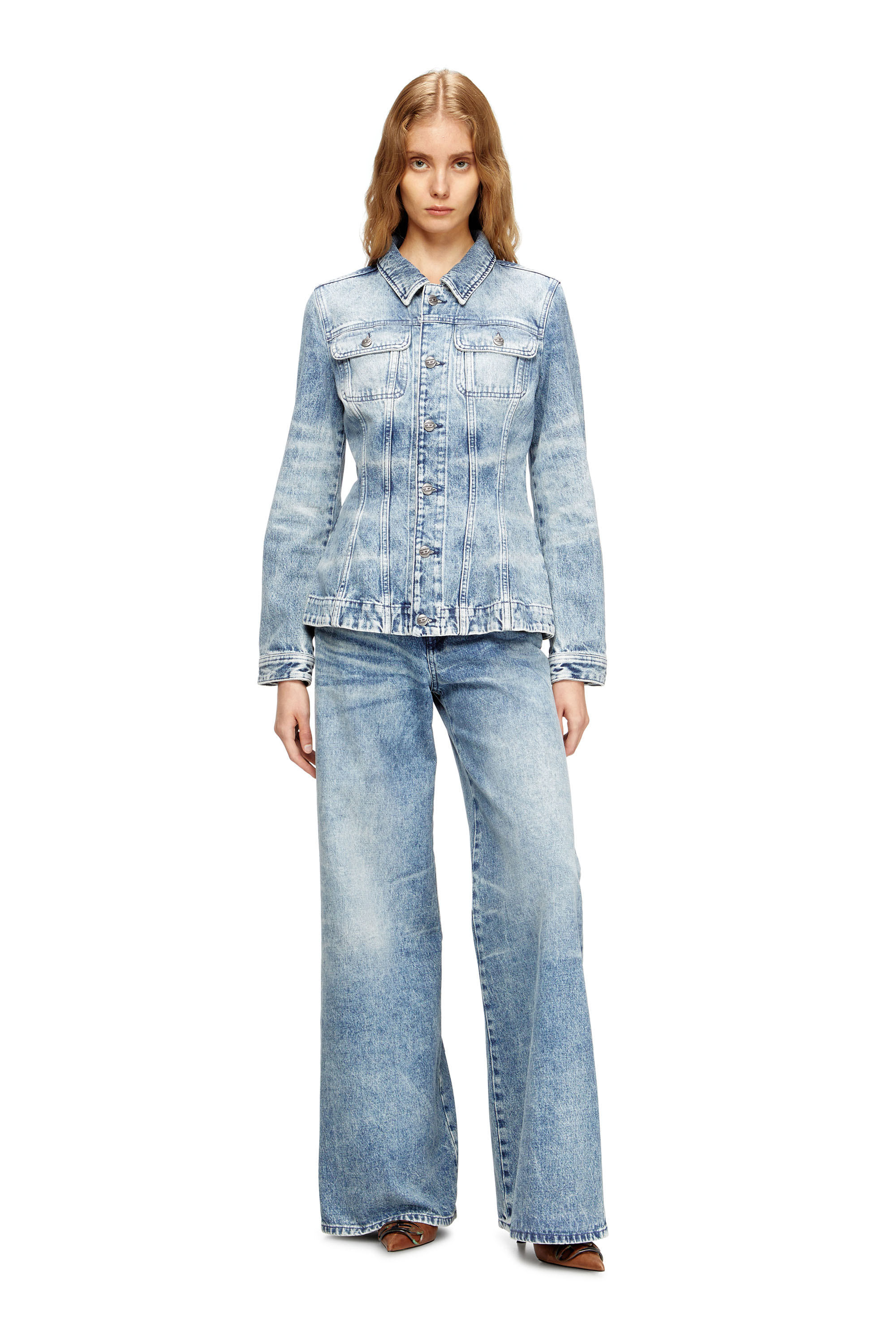 Diesel - DE-KATERIN-FSH, Woman's Fitted jacket in lasered cotton-hemp denim in Light Blue - 2