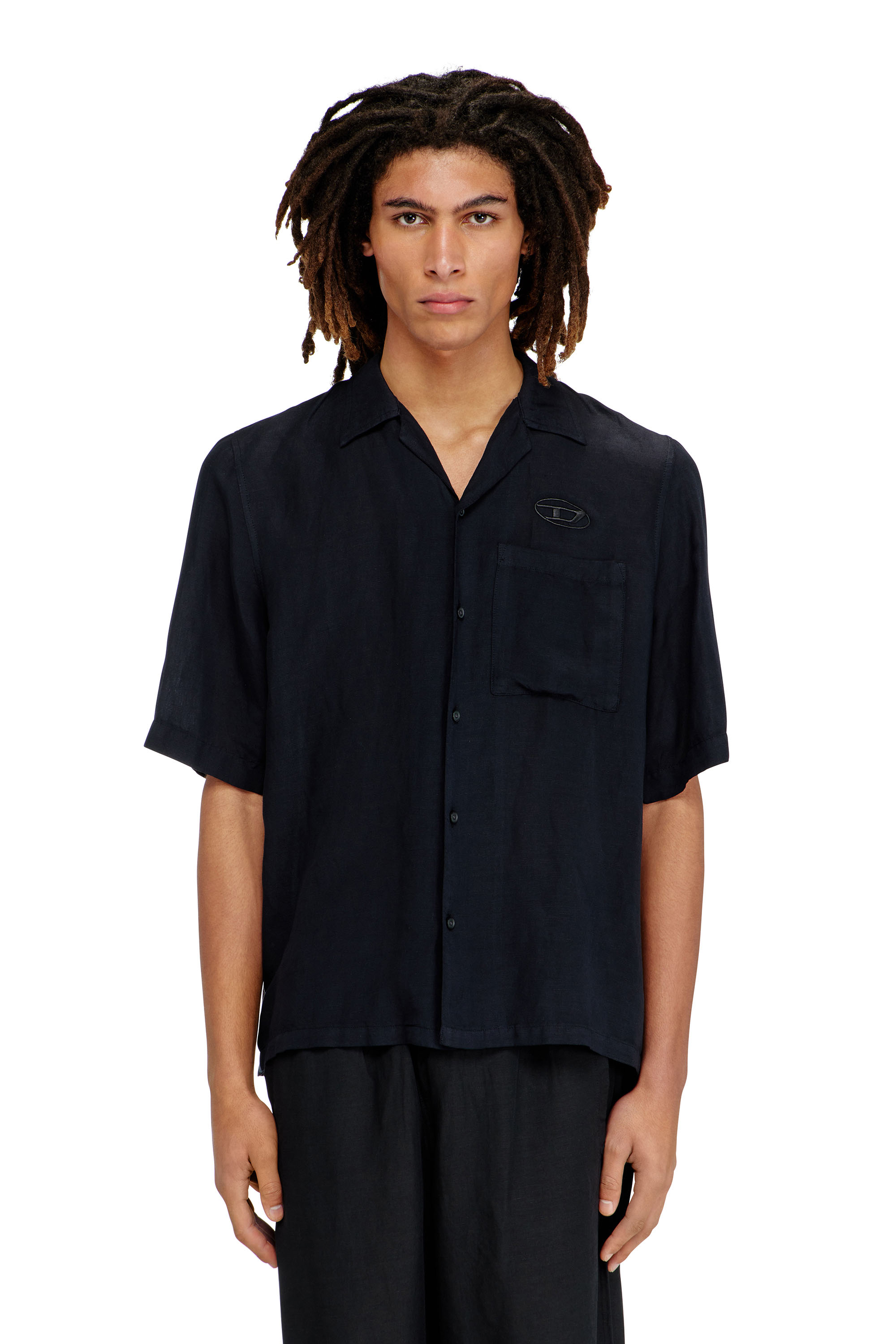 Diesel Men's Black - Linen-Blend Shirt With Short Sleeves - Shirts - Man Size 46