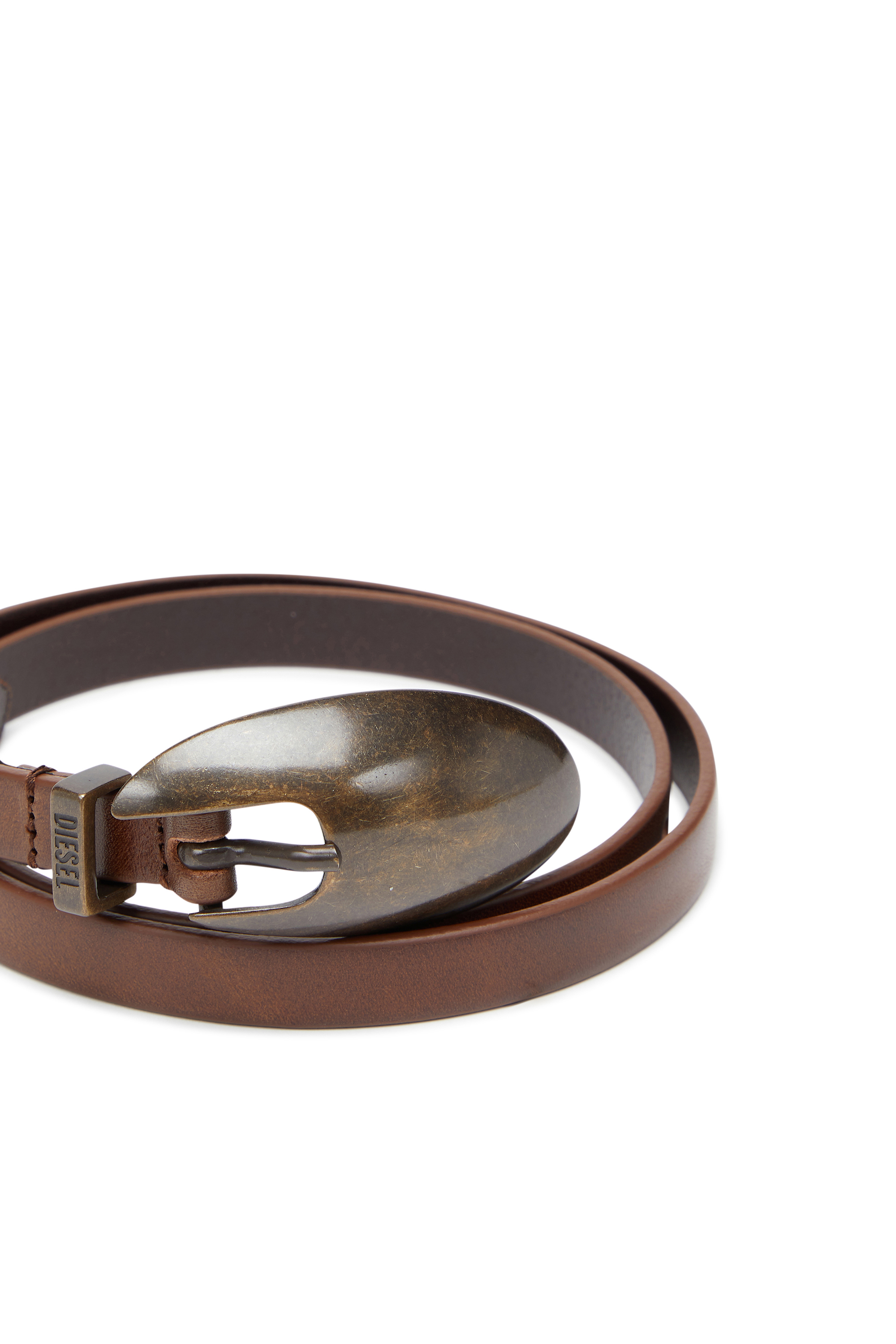 Diesel - B-ROP 15, Woman's 1.5cm slim leather belt with sculptural buckle in Brown - 3