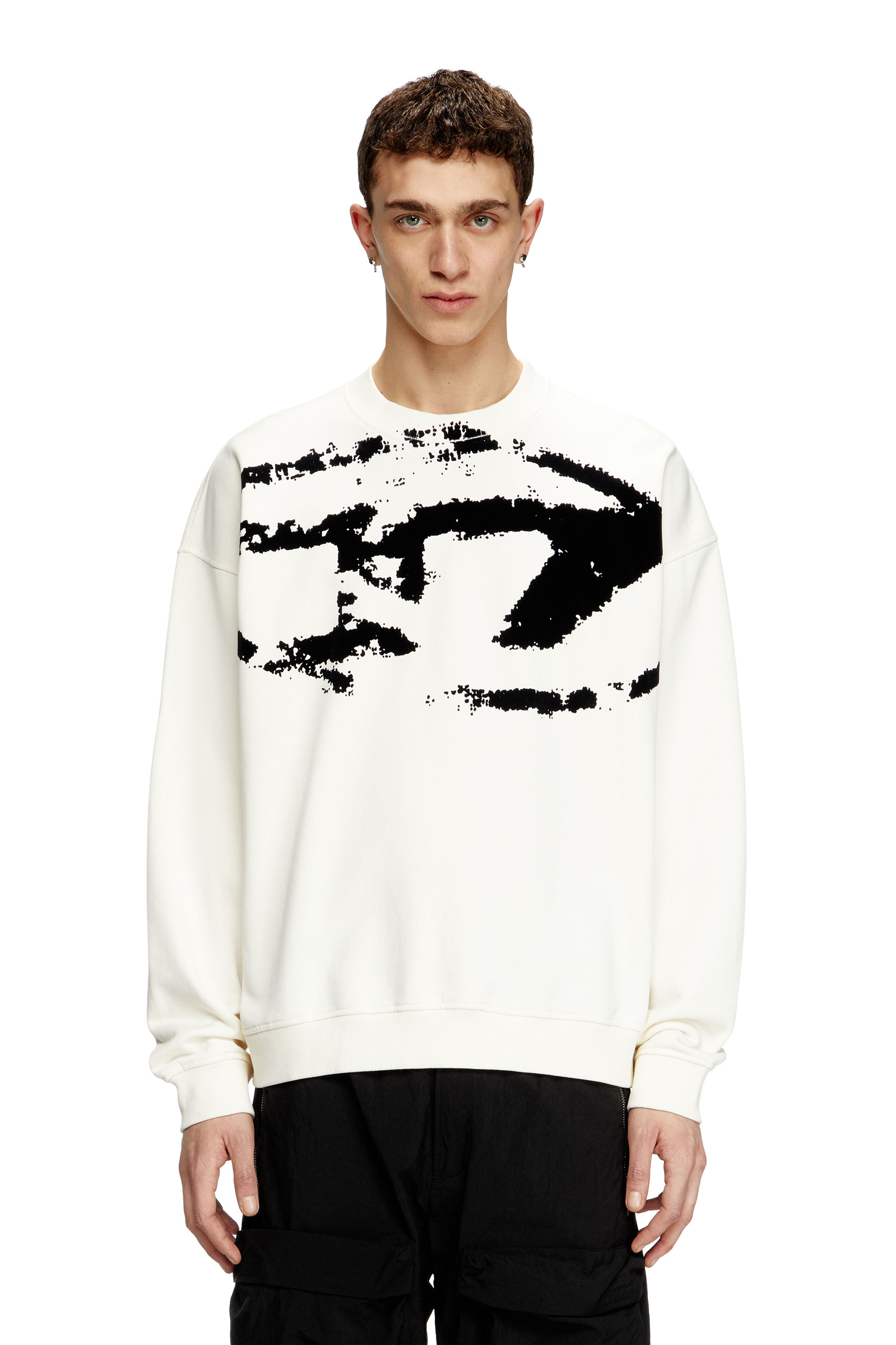 Diesel - Sweatshirt with distressed flocked logo - Sweaters - Man - Multicolor
