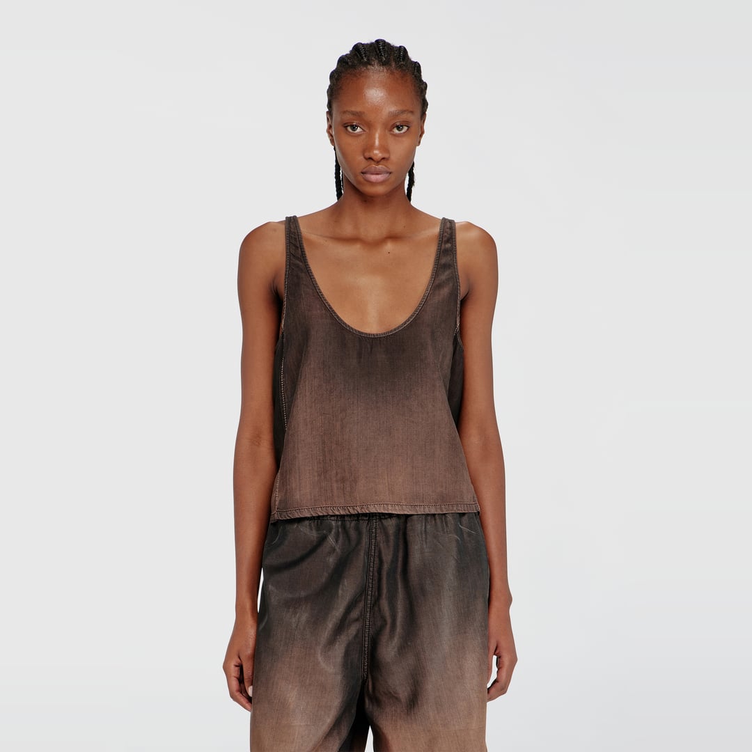 Diesel - Tank top in fluid coated denim - Tops - Woman - Brown