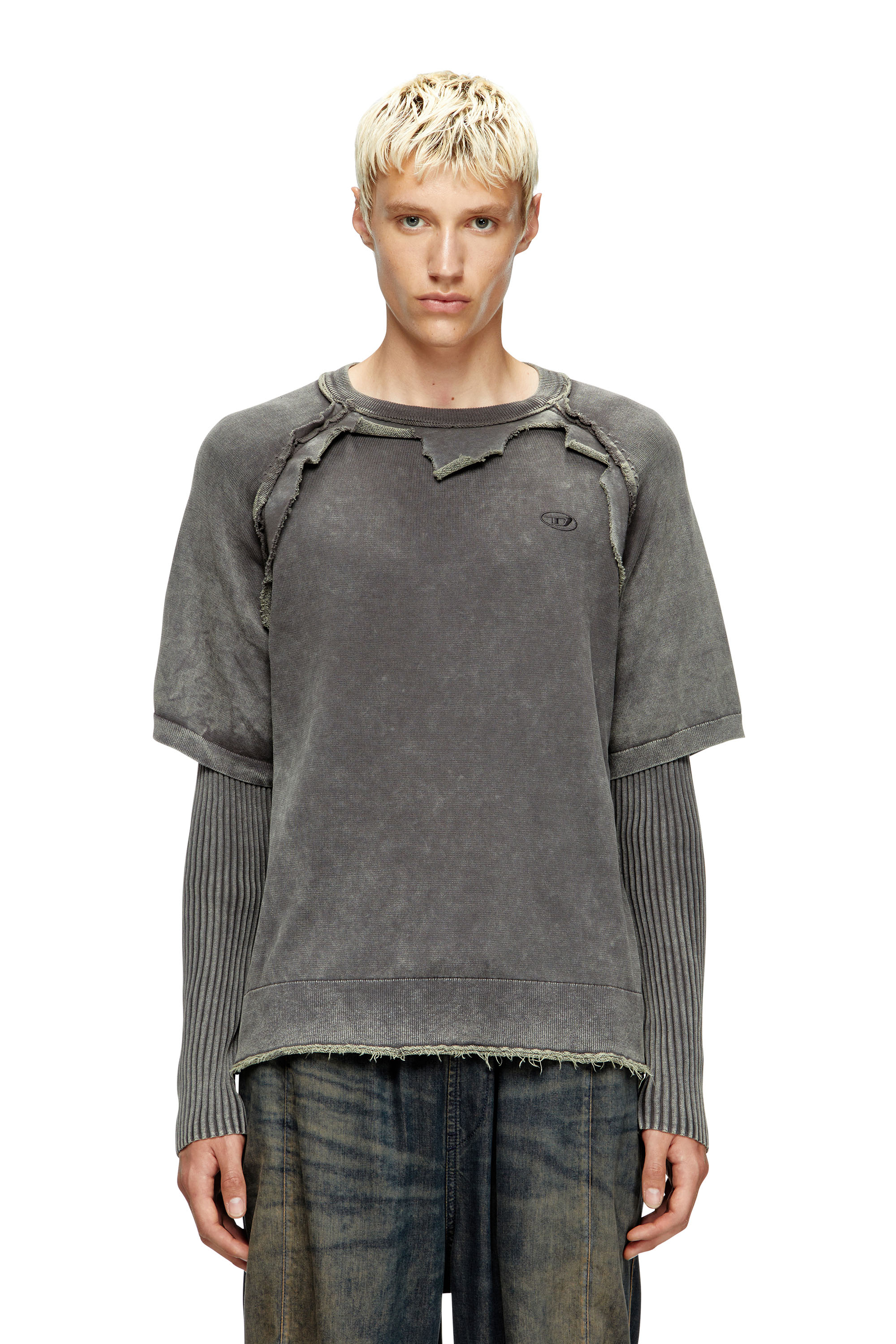 Diesel - Layered sweater with destroyed effect - Knitwear - Man - Grey