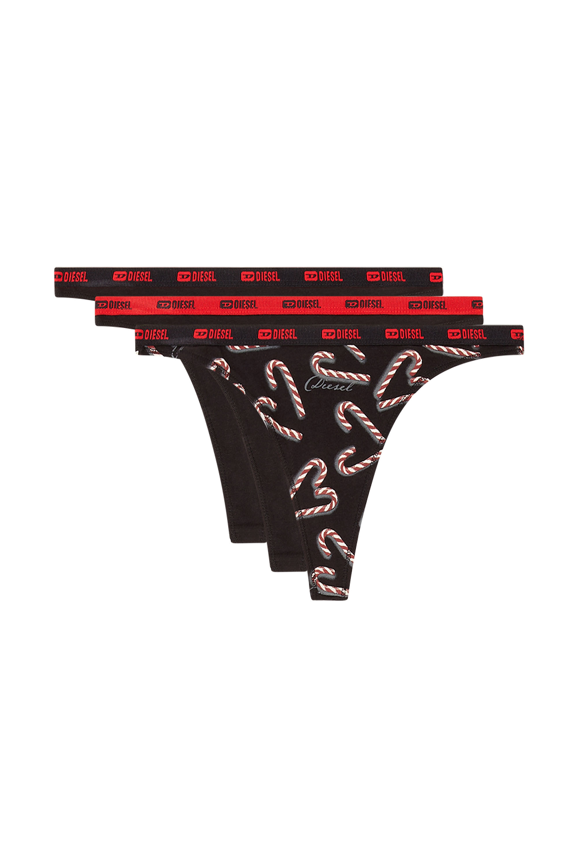 Diesel - STARS-UTLT-3PACK, Woman's Three-pack thongs with candy cane print in Black - 1