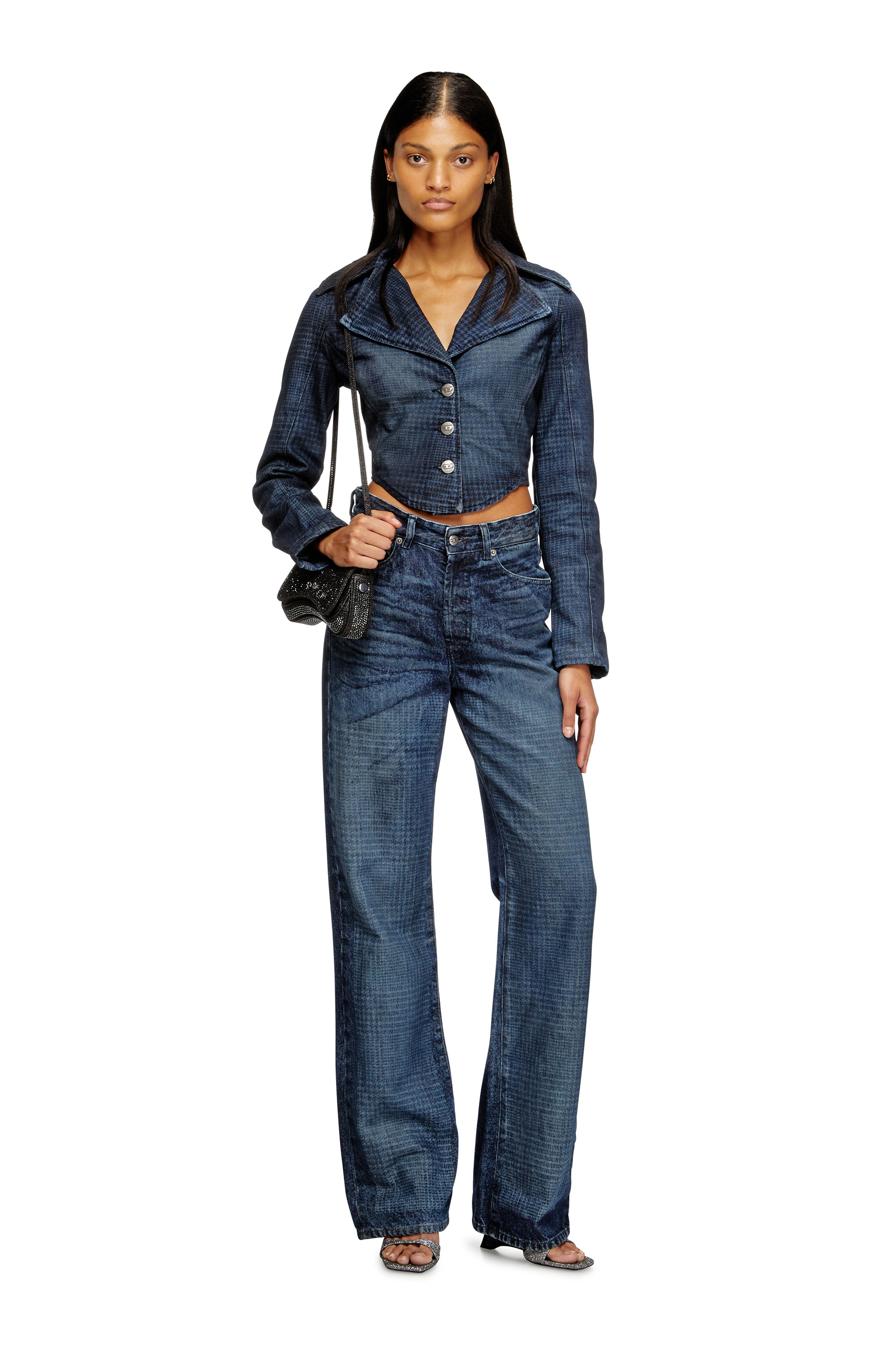 Diesel - DE-ALI-S, Woman's Cropped jacket in Prince of Wales denim in Dark Blue - 2