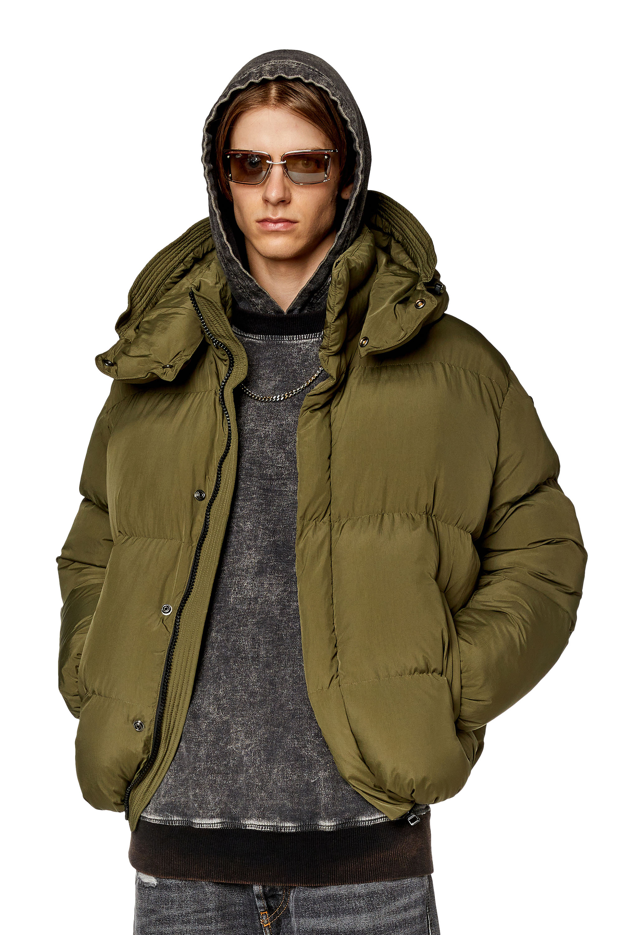 Diesel - Puffer jacket with detachable hood - Winter Jackets - Man - Green