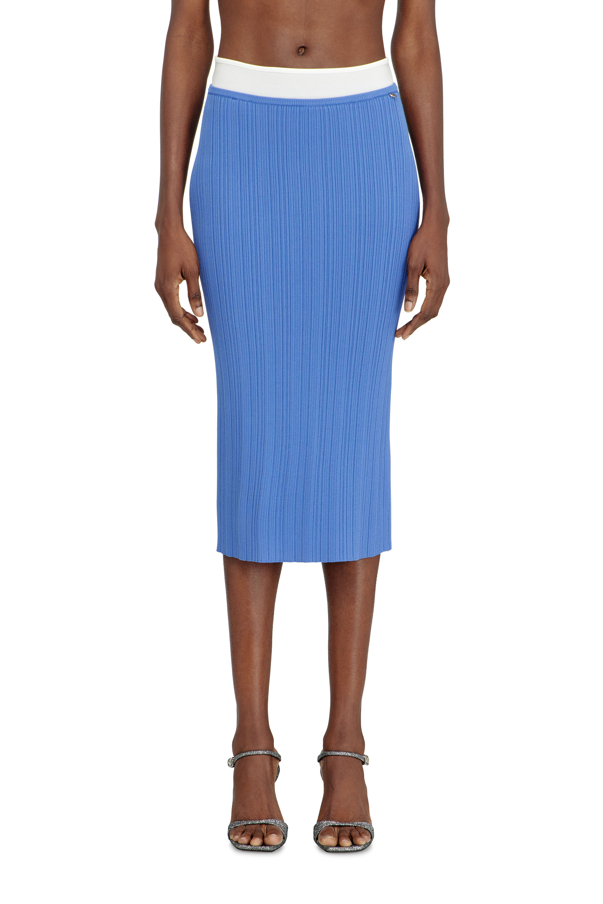 Diesel - M-ZINIA, Woman's Ribbed knit skirt with contrast waistband in Blue - 2