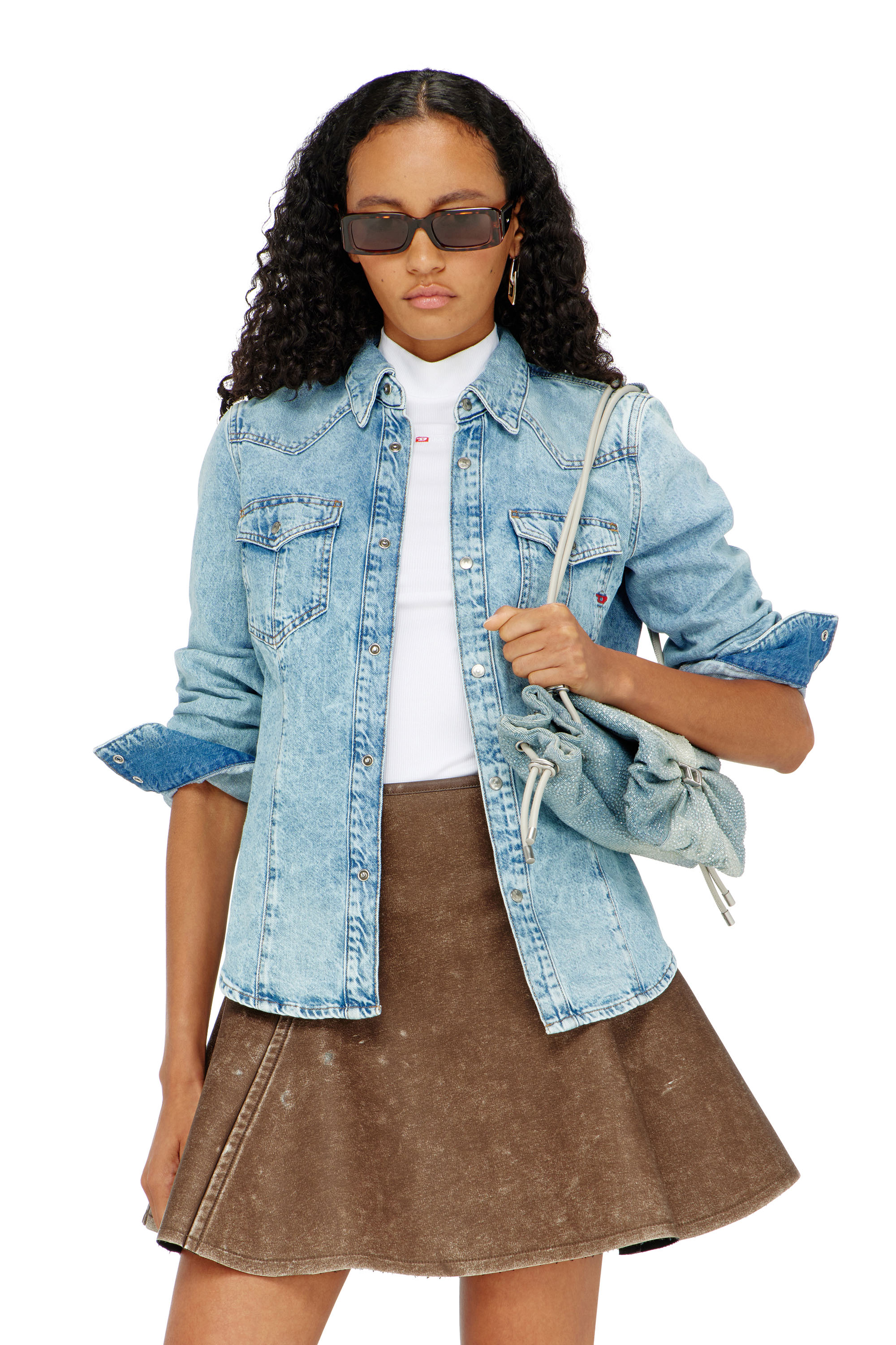 Diesel Women's Blue - Western Shirt In Denim - Denim Shirts - Woman Extra Small