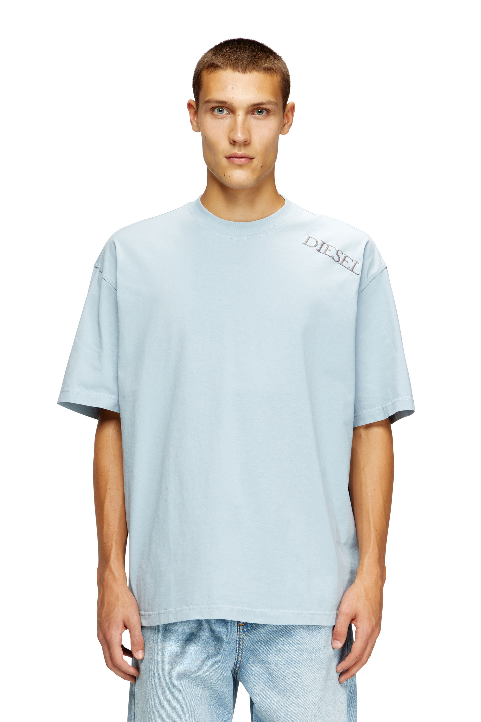 Diesel - T-BOGGY-T5, Man's Loose fit t-shirt with graphic print and logo in Light Blue - 4