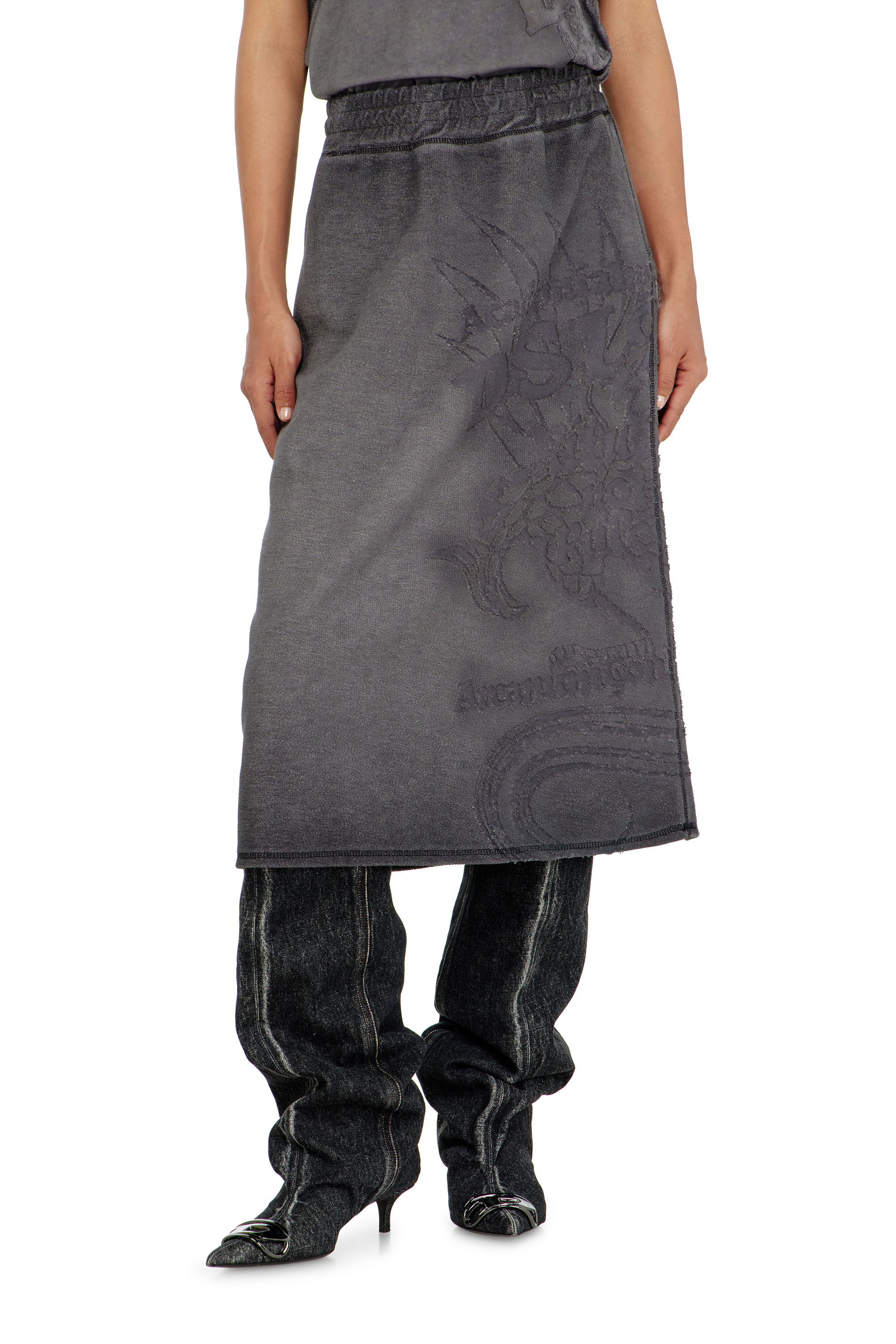 Diesel Women's Grey - Fleece Midi Skirt With Dévoré Print - Skirts - Woman Xxs
