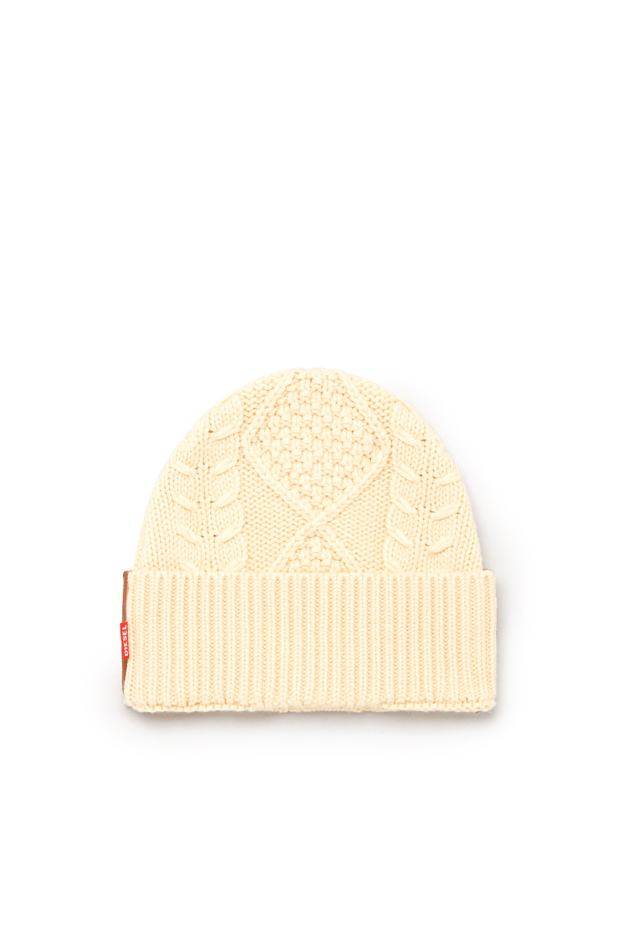 Diesel Unisex White - Cable-Knit Beanie In Wool And Cotton - Knit Caps Uni