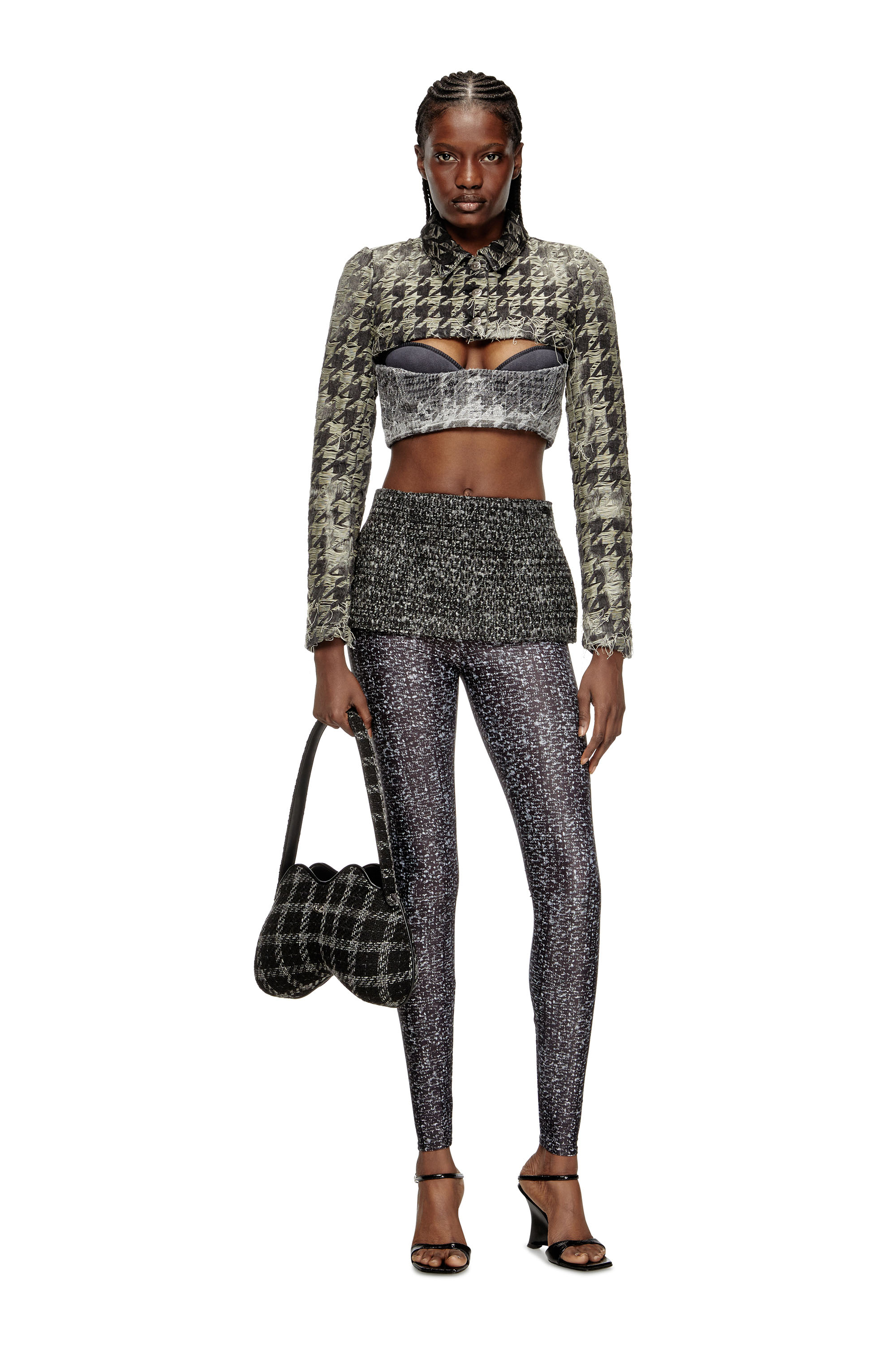 Diesel - P-HOUR, Woman's Boucl&eacute; skirt with leggings in Black - 2