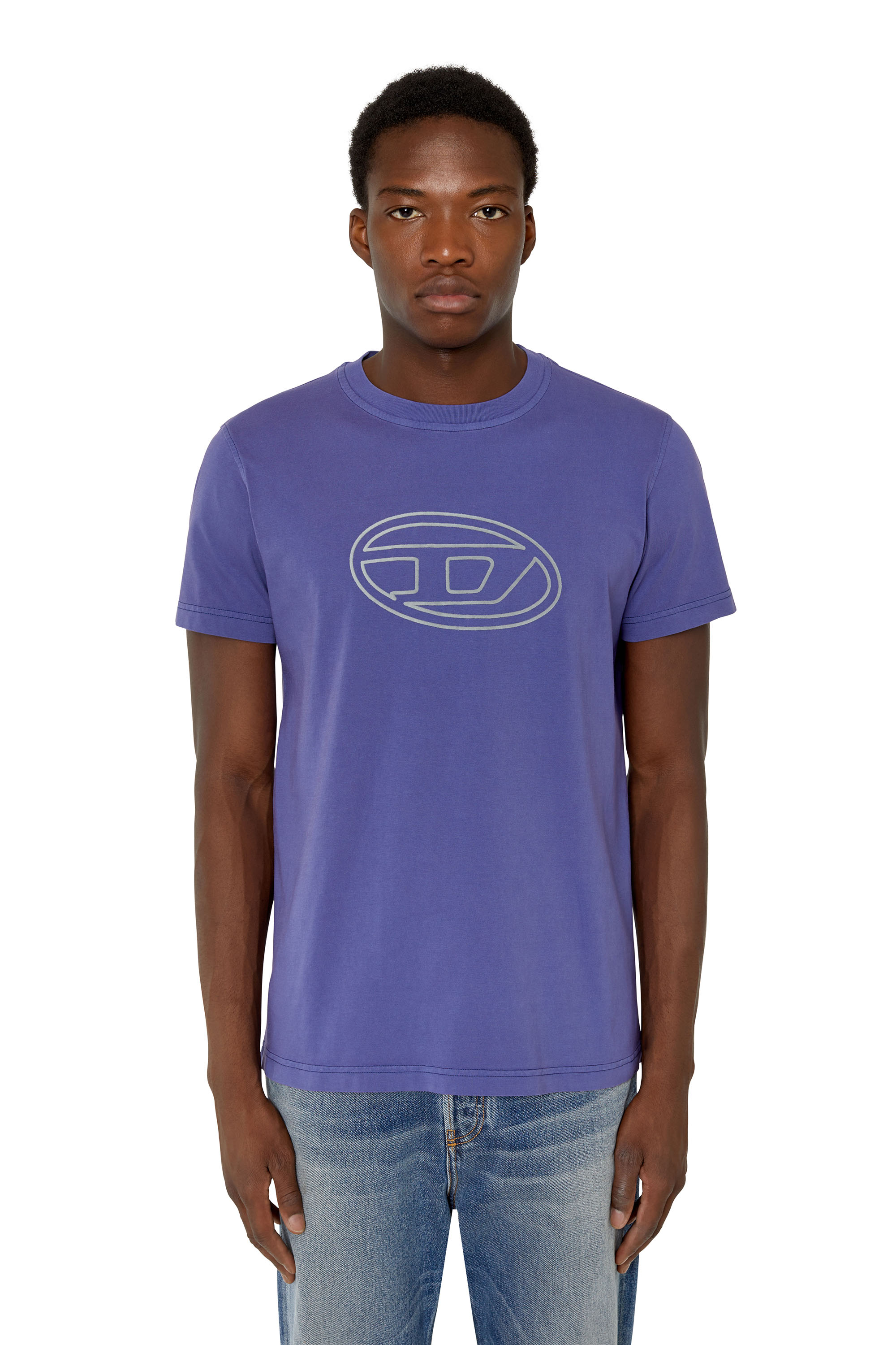 Diesel - T-shirt con logo floccato iridescente - T-Shirts - Uomo - Viola