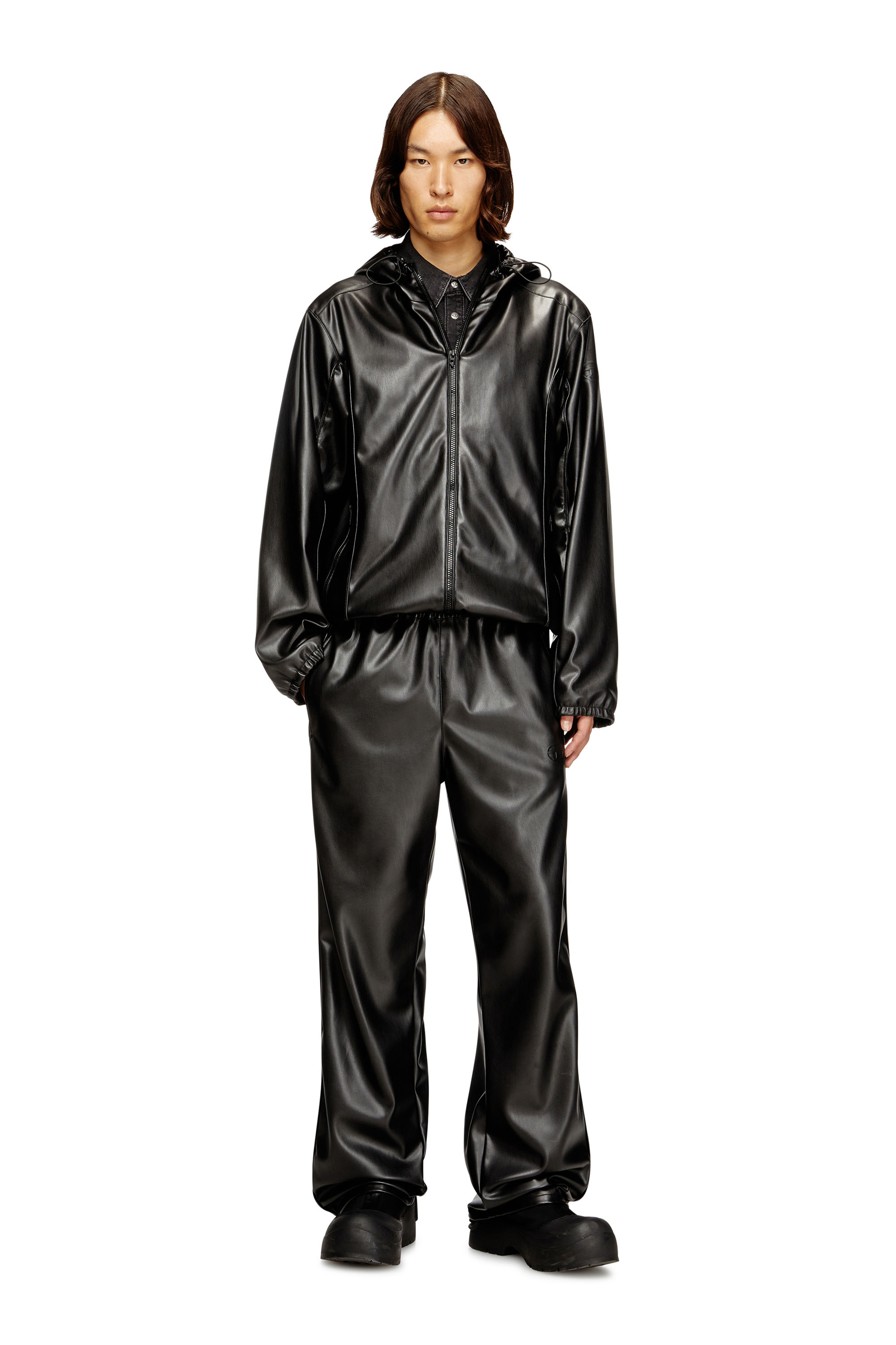 Diesel - J-HIVES-PGBX, Man's Hooded windbreaker in coated fabric in Black - 2