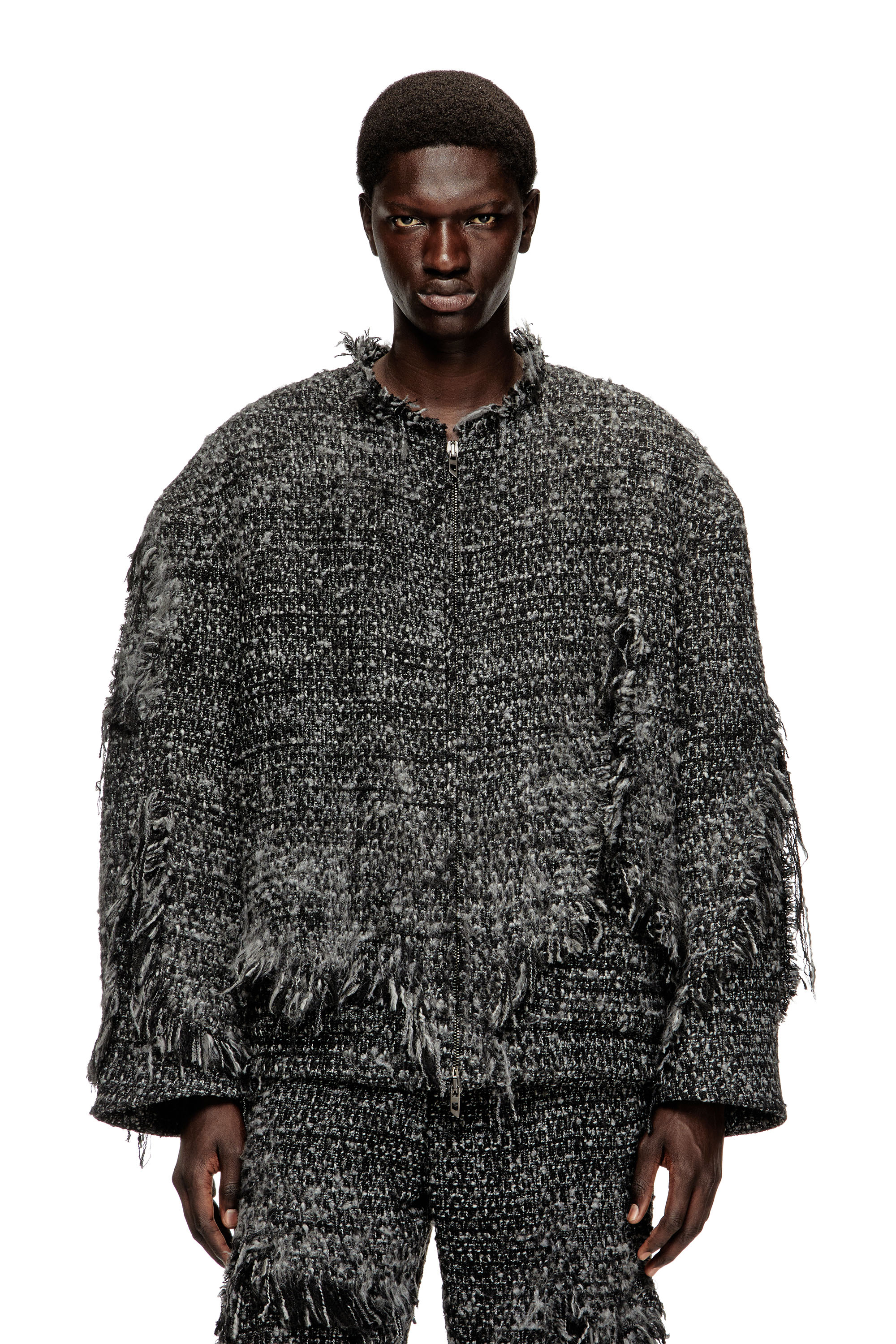 Diesel Layered Jacket In Destroyed Bouclé In Black