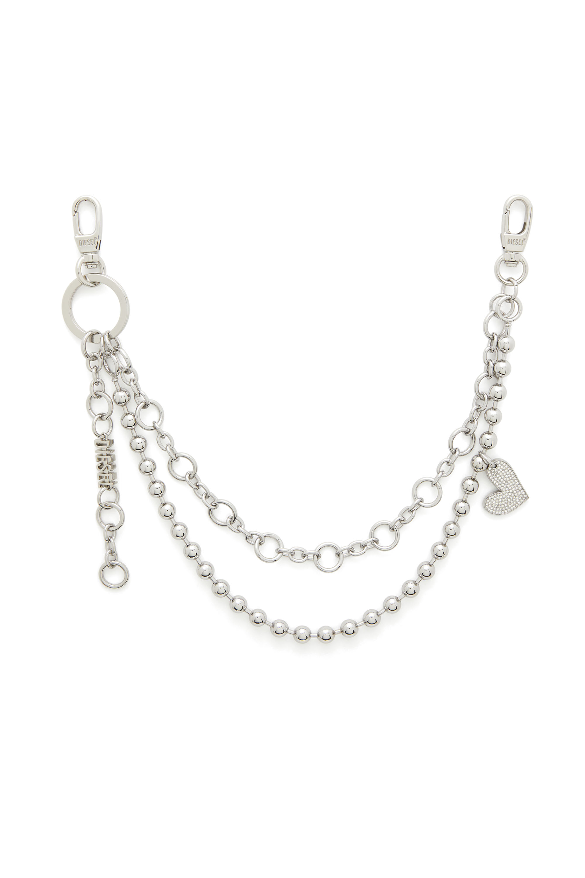 Diesel Women's Silver - Layered Chain Charm With Heart And Pendant - Charms And Keyrings - Woman Uni