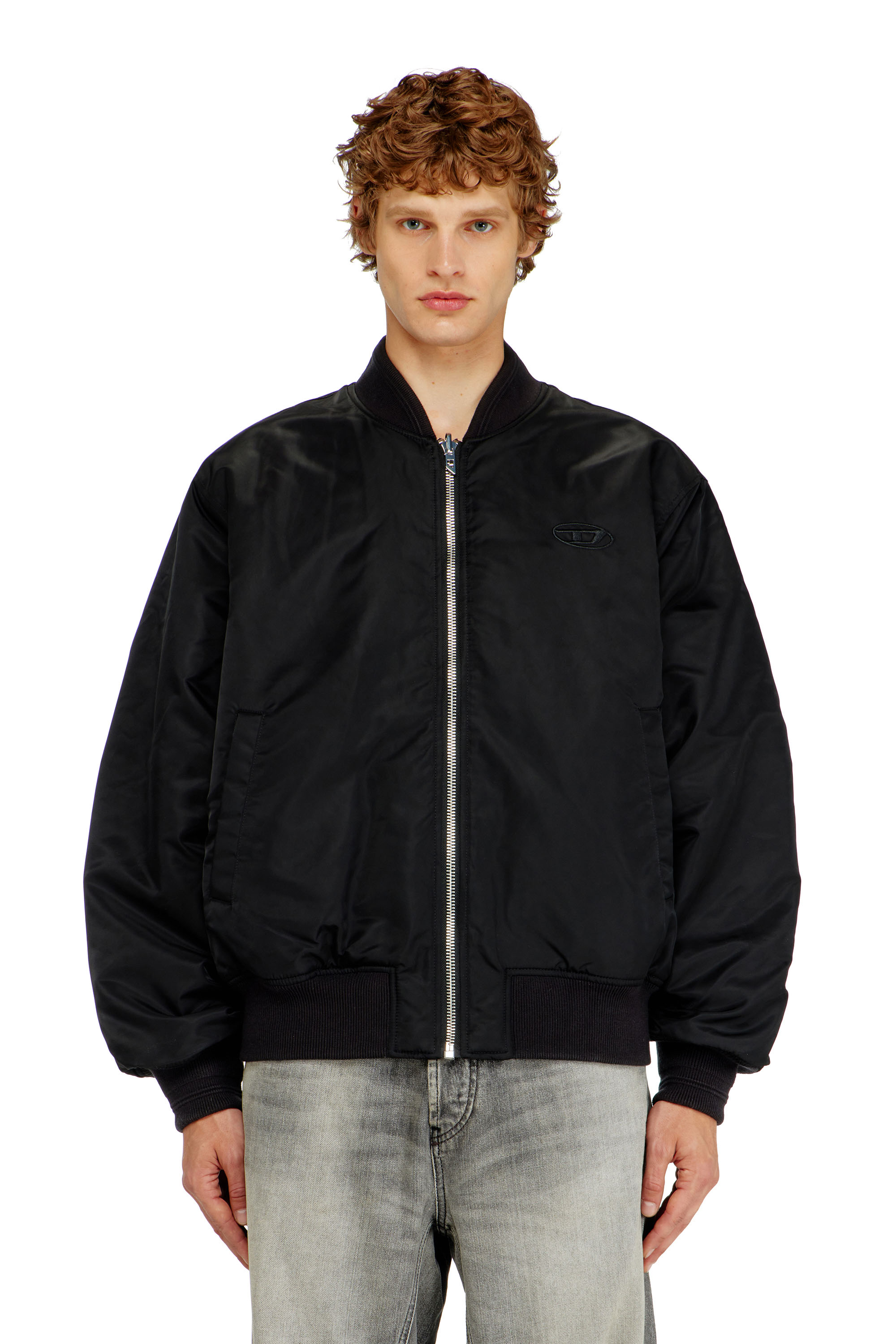 Diesel Homem Preto - Padded Bomber Jacket With Oval D Embroidery - Winter Jackets - Man Tamanho 48