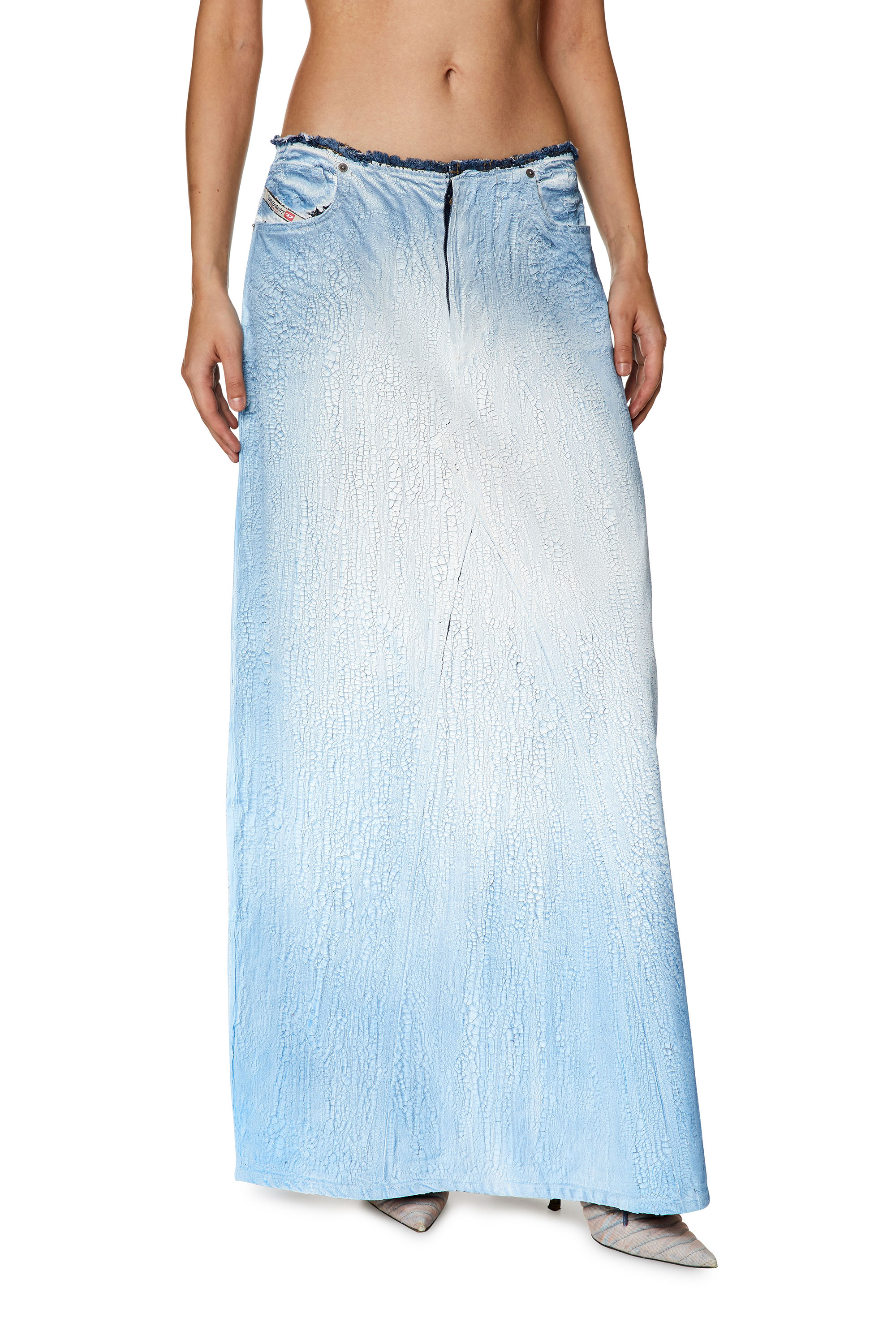 Diesel - Long denim skirt with devoré - Skirts - Woman - Blue