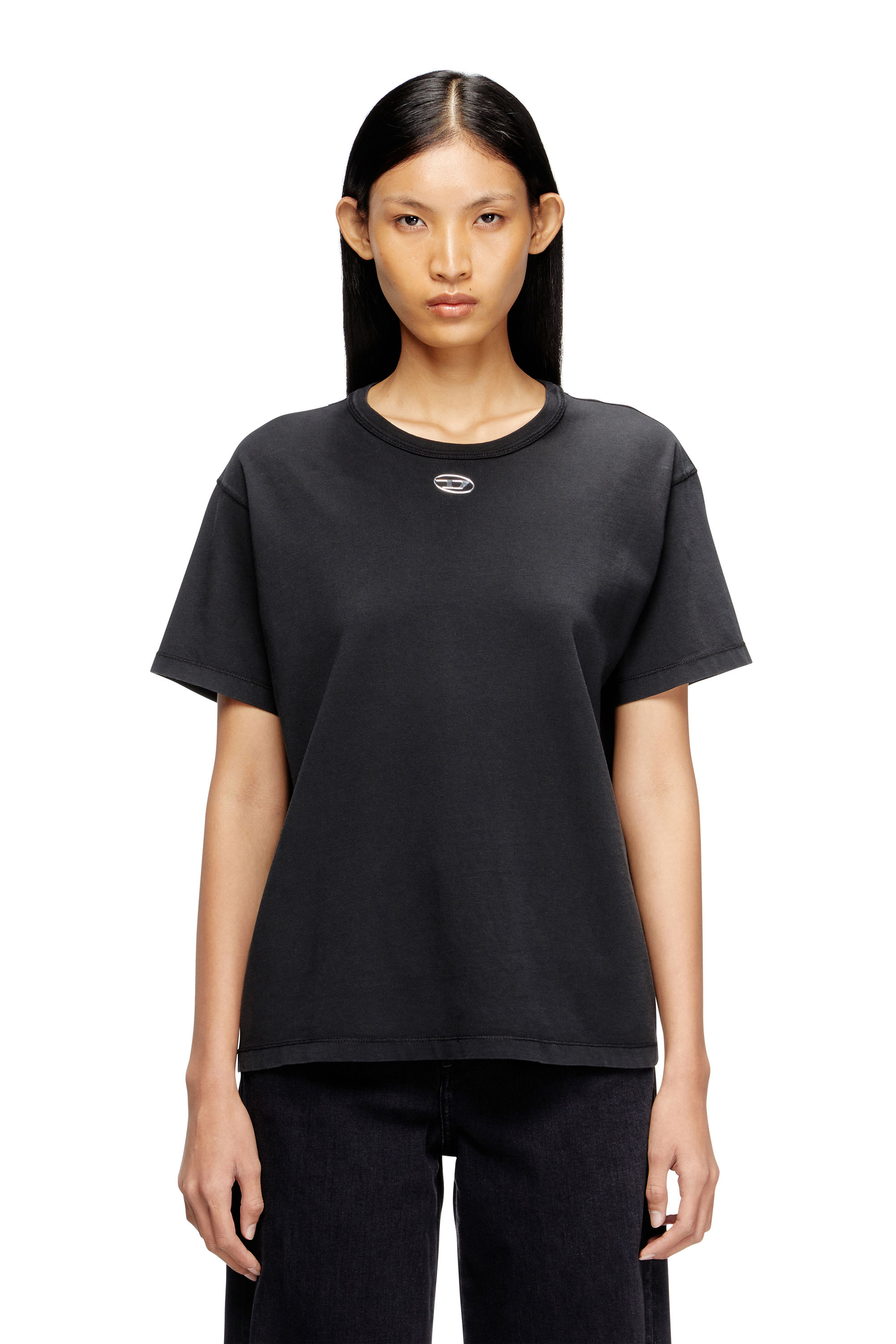 Diesel Mulher Preto - Cotton T-Shirt With Metallic Oval D - T-Shirts - Woman Xxs