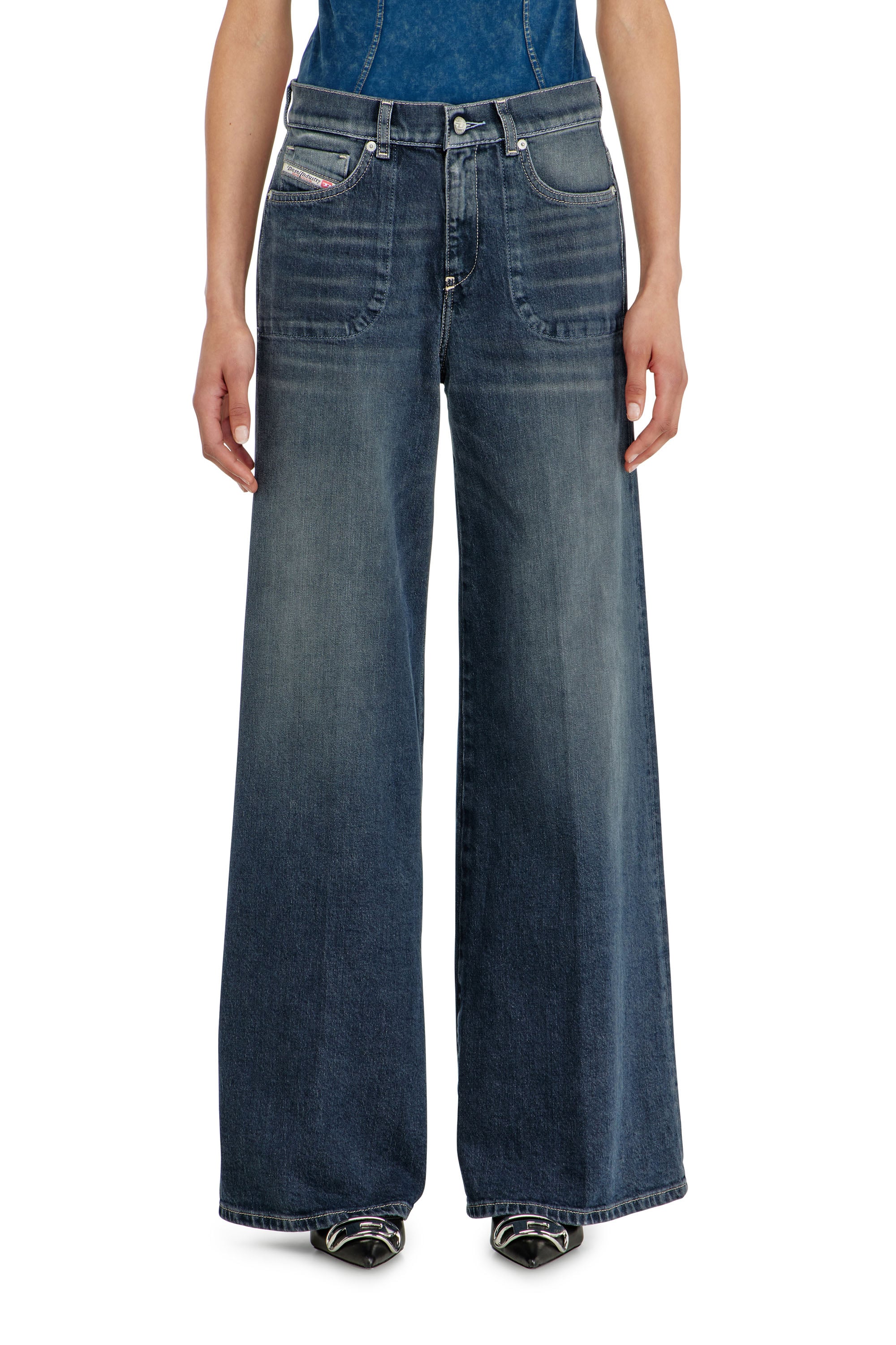 Diesel Mujer Azul Marino Vaqueros Flare Cintura Media 1978 D-Akemi, Azul Oscuro, Cremallera Talla 27