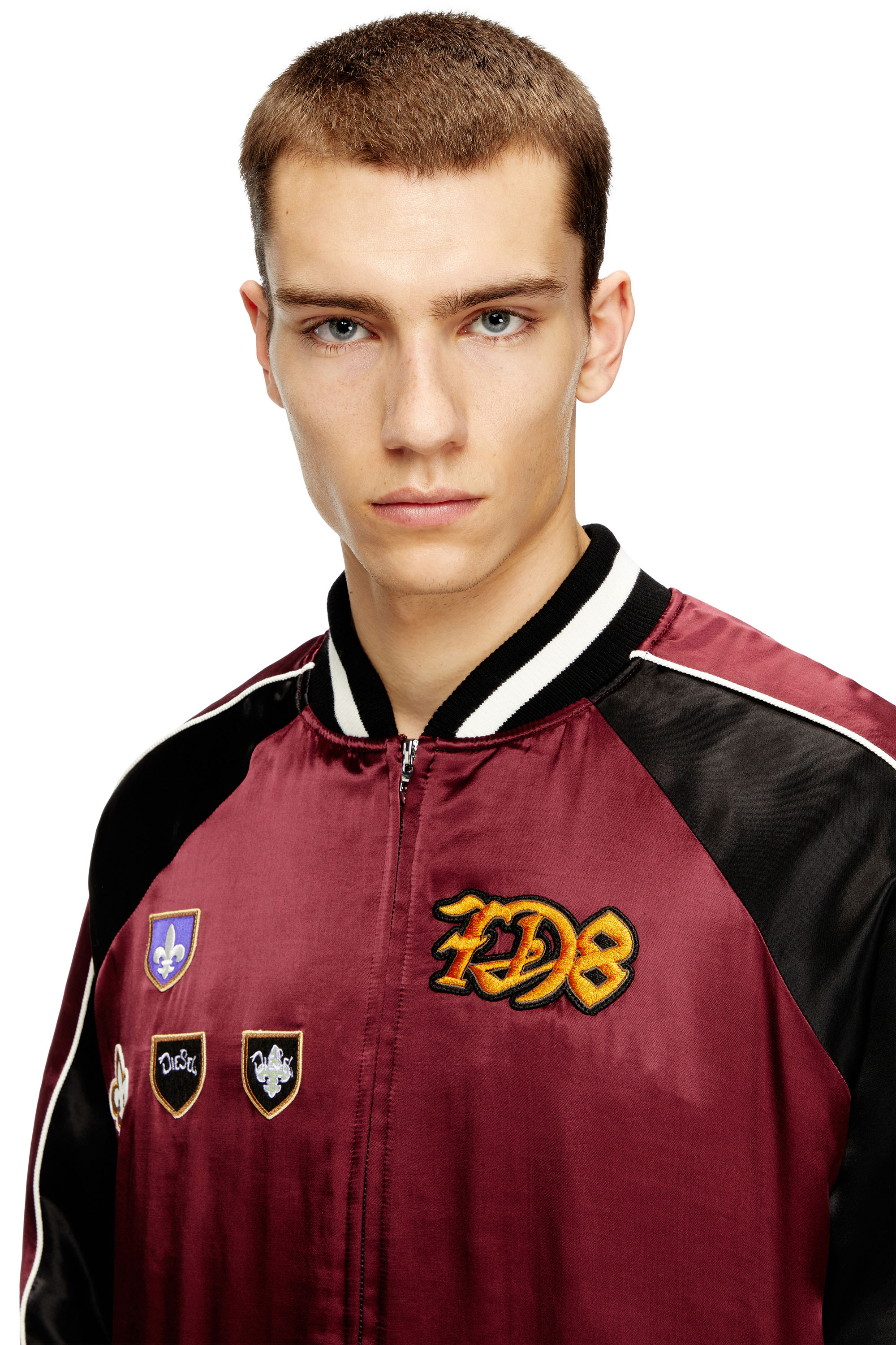 Diesel - J-FOULKES-CP, Man's Satin souvenir jacket in Black/Red - 5