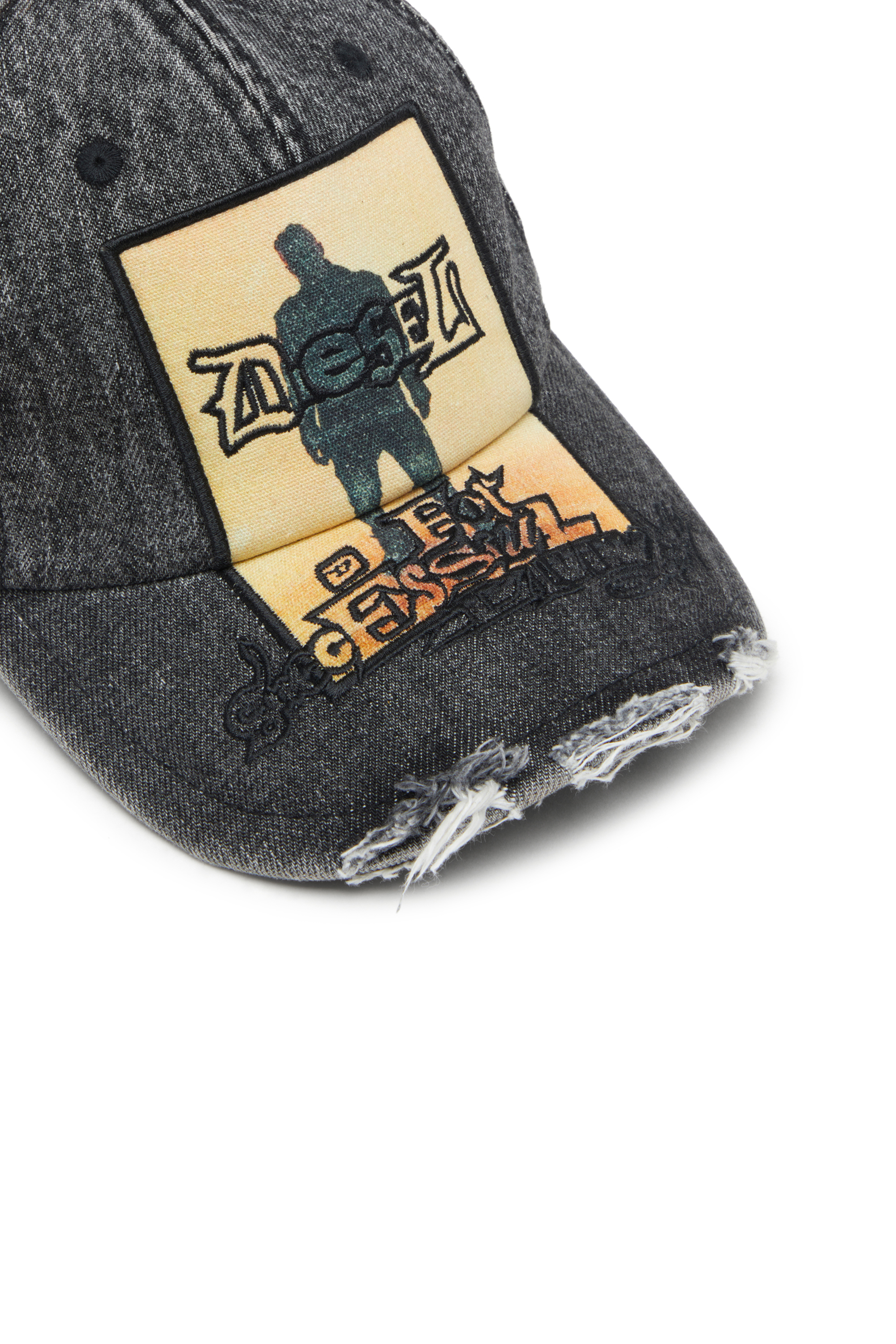 Diesel - C-MAN, Man's Denim baseball cap with patch and frayed details in Grey Jeans - 3