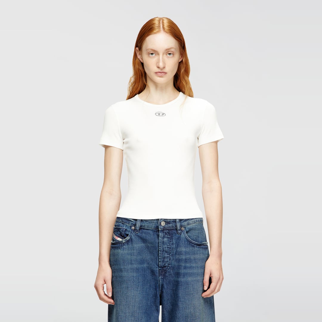 Diesel - Slim ribbed T-shirt with metallic Oval D - T-Shirts - Woman - White
