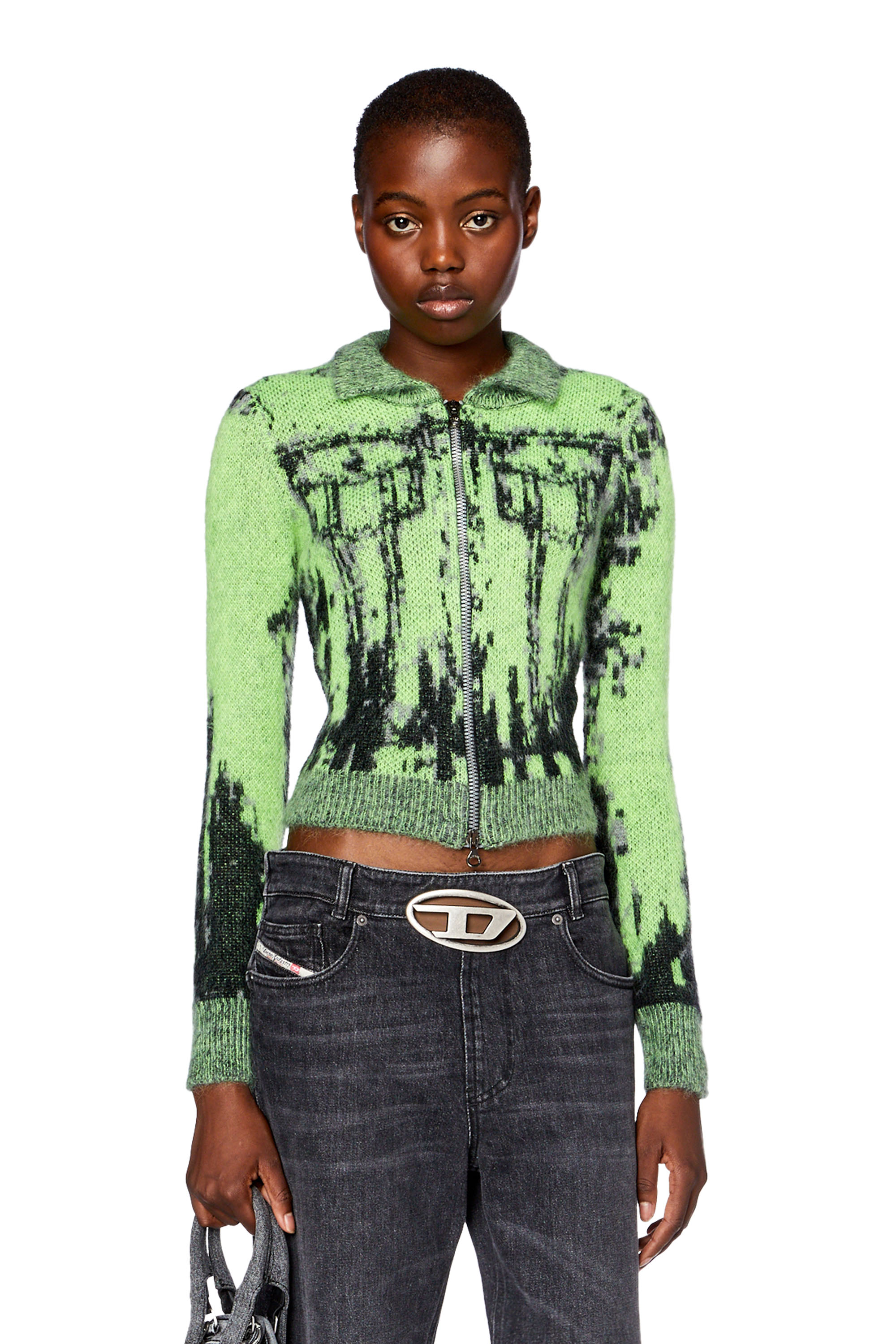 Diesel - Zipped sweater with denim-inspired weave - Knitwear - Woman - Multicolor