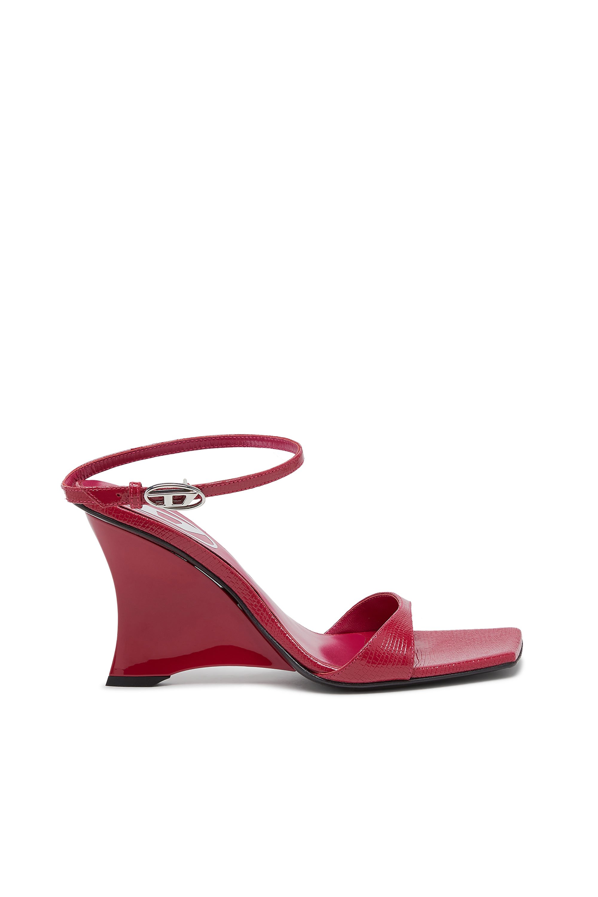 Diesel D-amber-wedge Sandals In Lizard-effect Leather In Pink