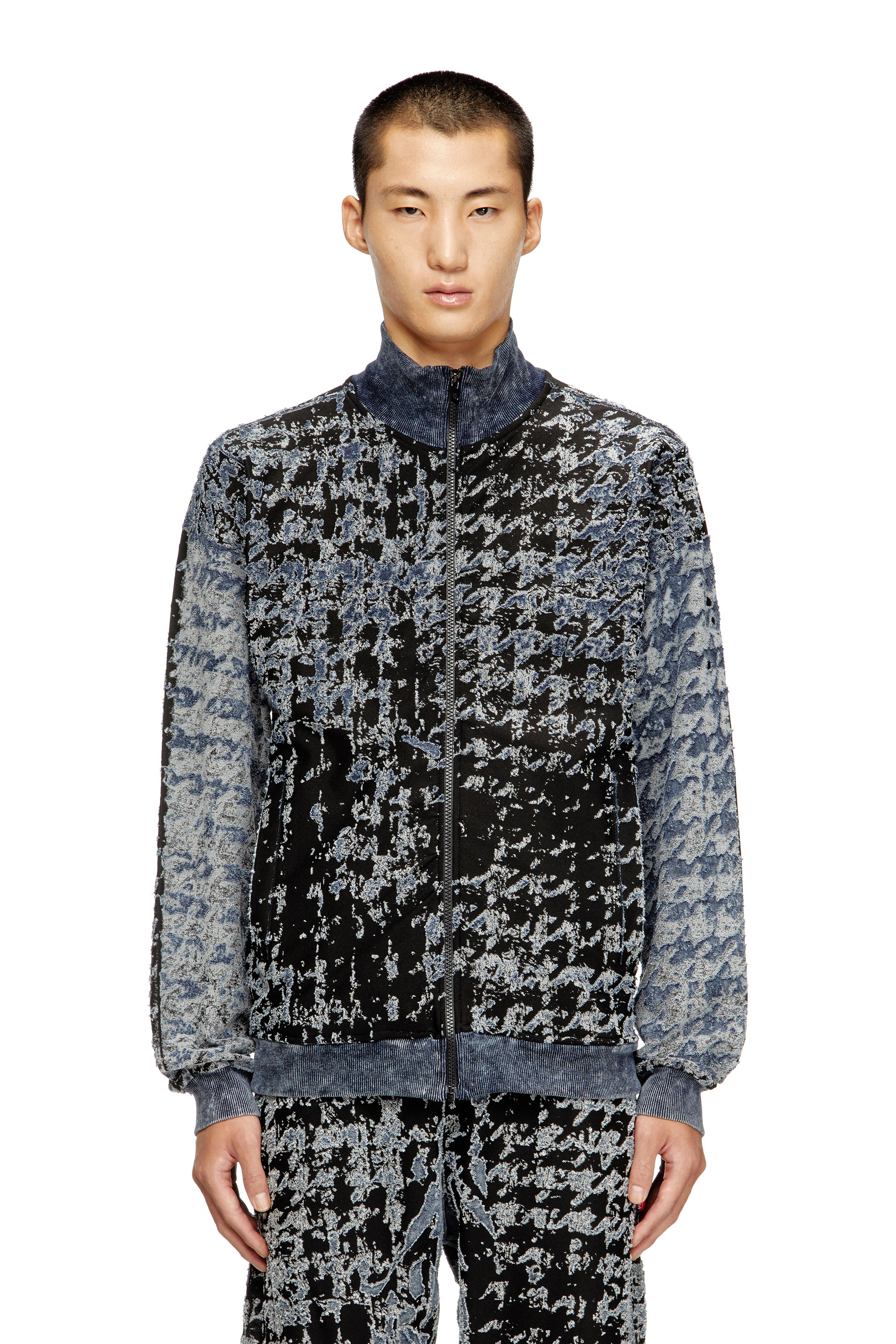 Diesel Herr Multicolor - Devoré Houndstooth Zip-Up Top - Sweaters - Man Små