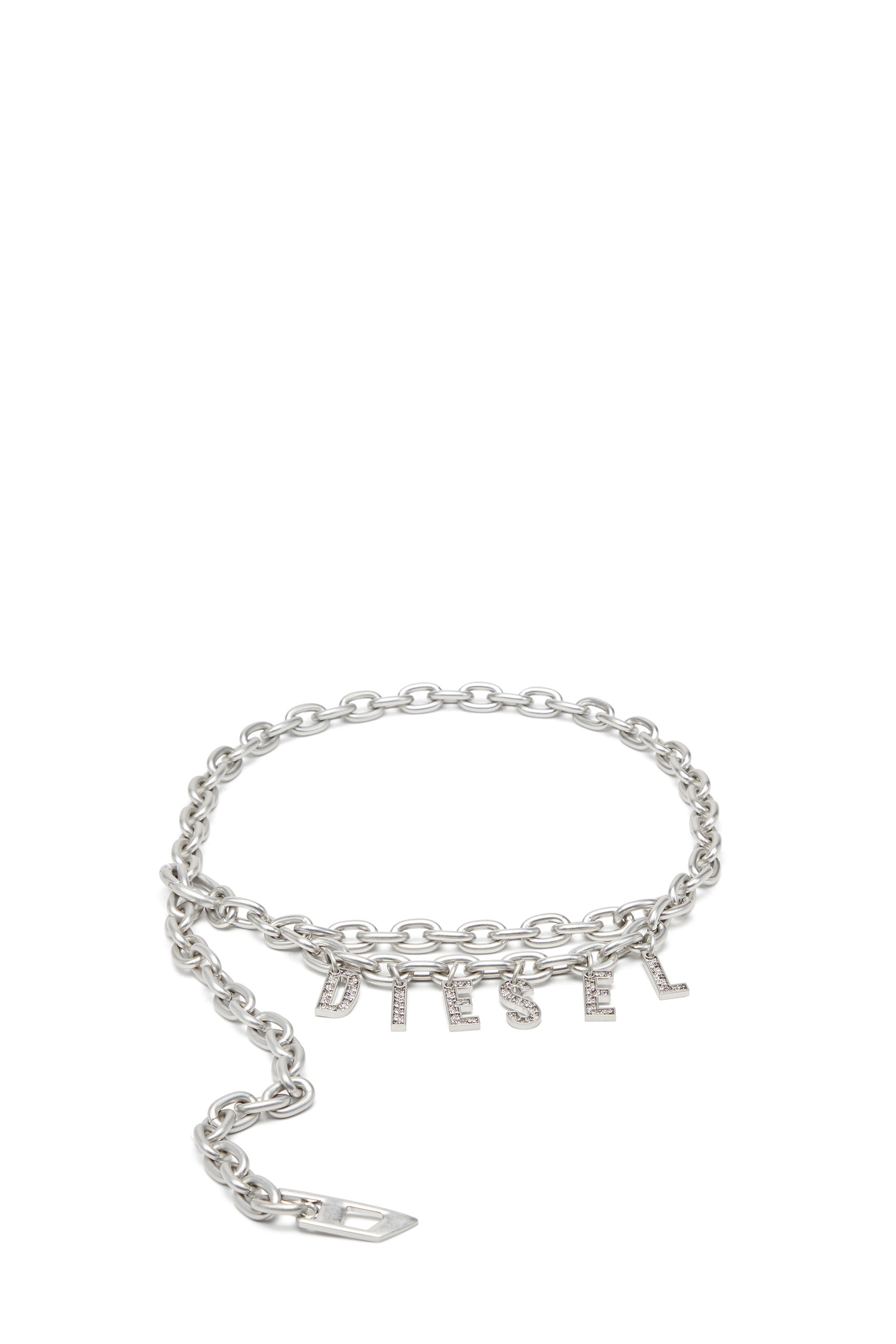 Diesel - Chain belt with crystal logo charm - Belts - Woman - Silver