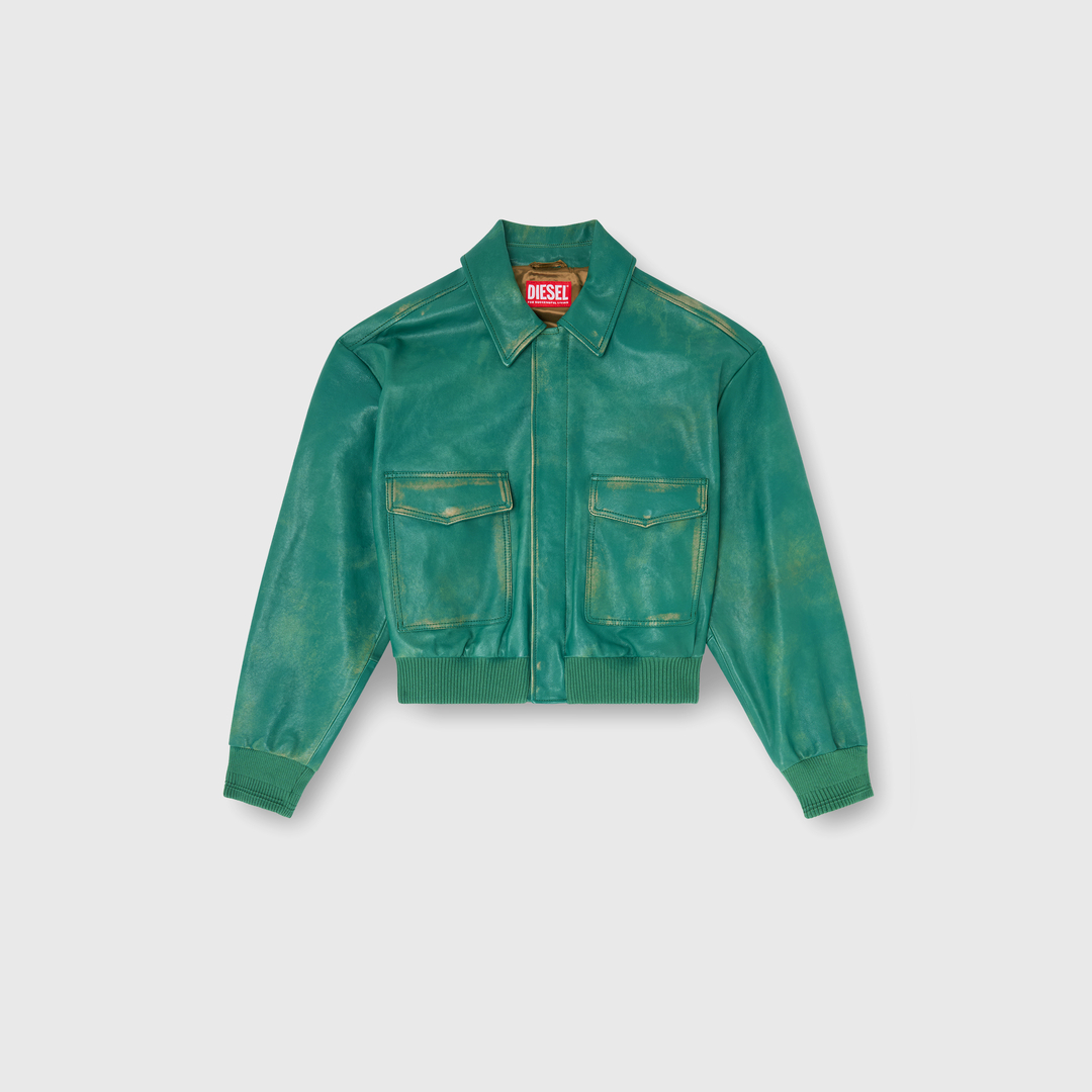 Diesel - Blouson aviateur en cuir traité - Vestes de cuir - Homme - Vert