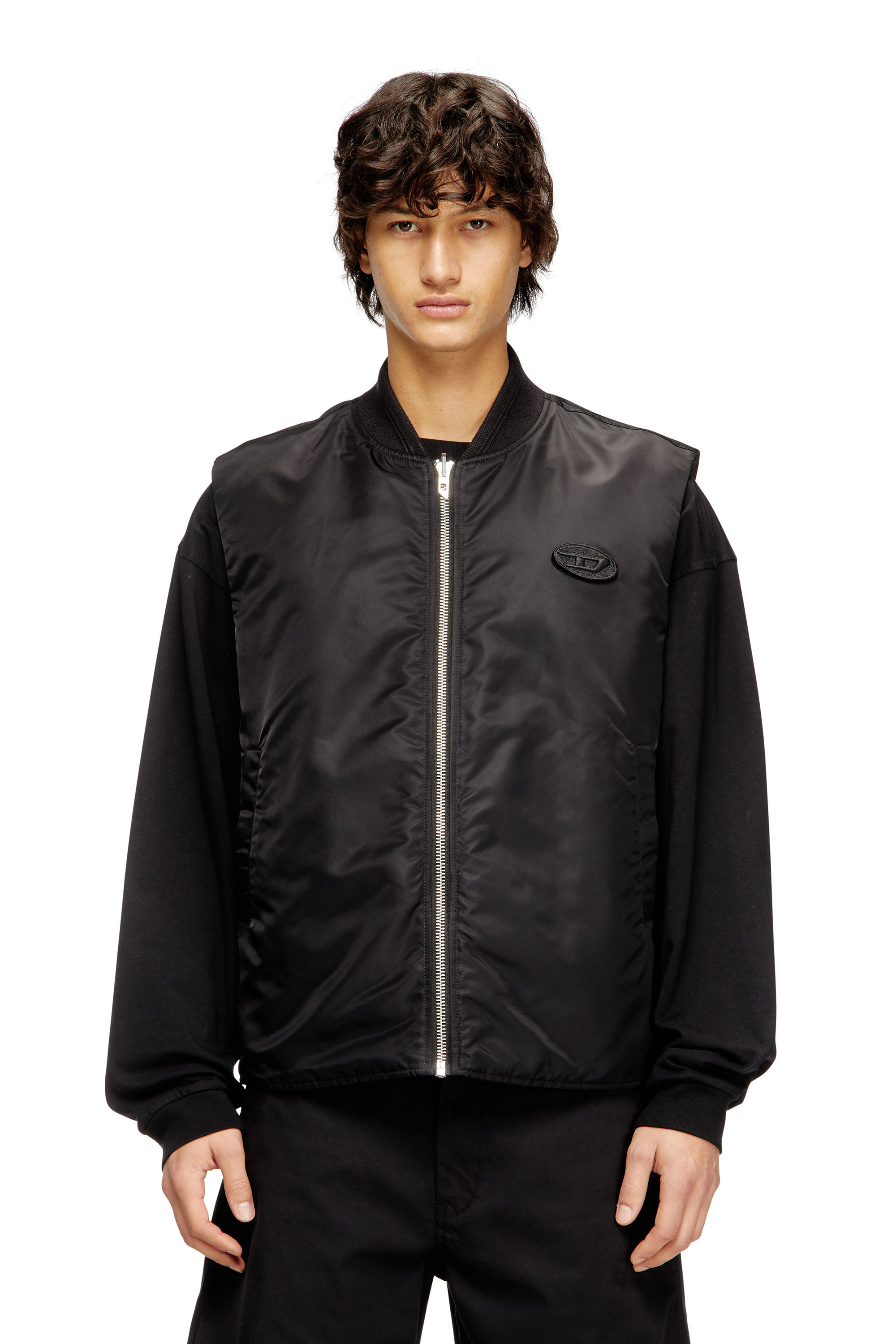 Diesel Homem Preto - Padded Satin Vest With Oval D Embroidery - Winter Jackets - Man Tamanho 46