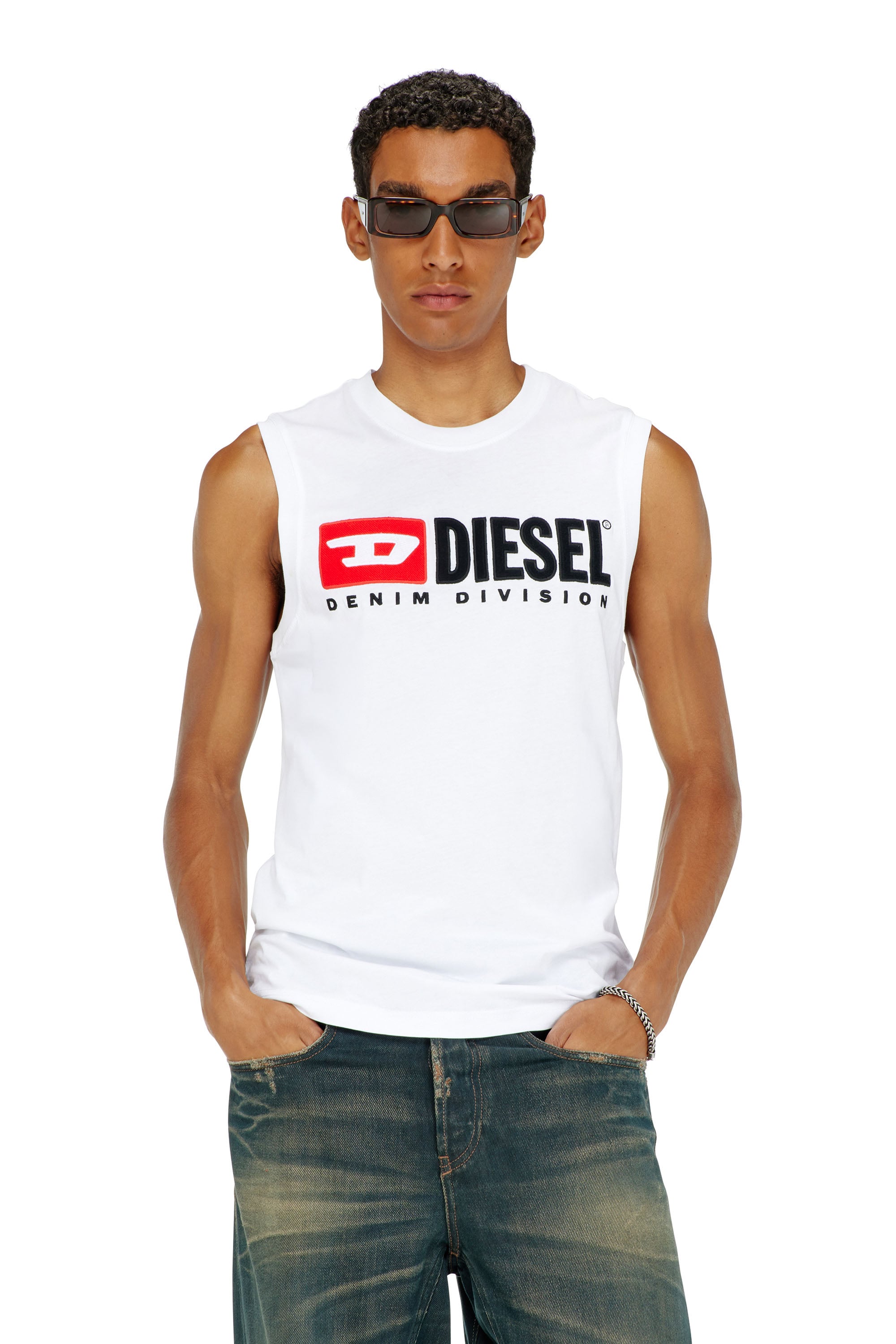 Diesel Miesten Valkoinen - Tank Top With Chest Logo Print - T-Shirts - Man 3XL