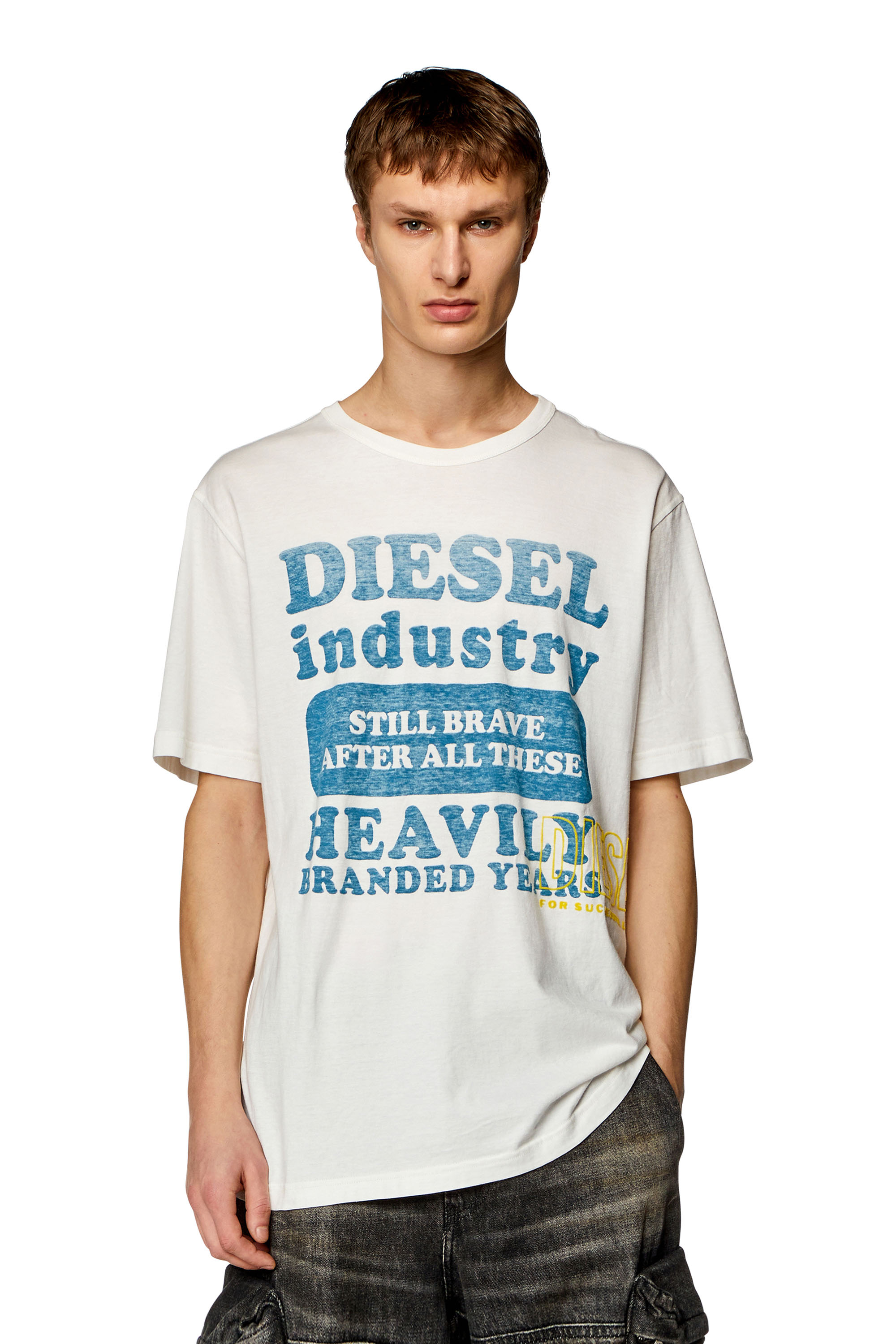 Diesel - T-shirt avec logo imprimé inside-out - T-Shirts - Homme - Blanc