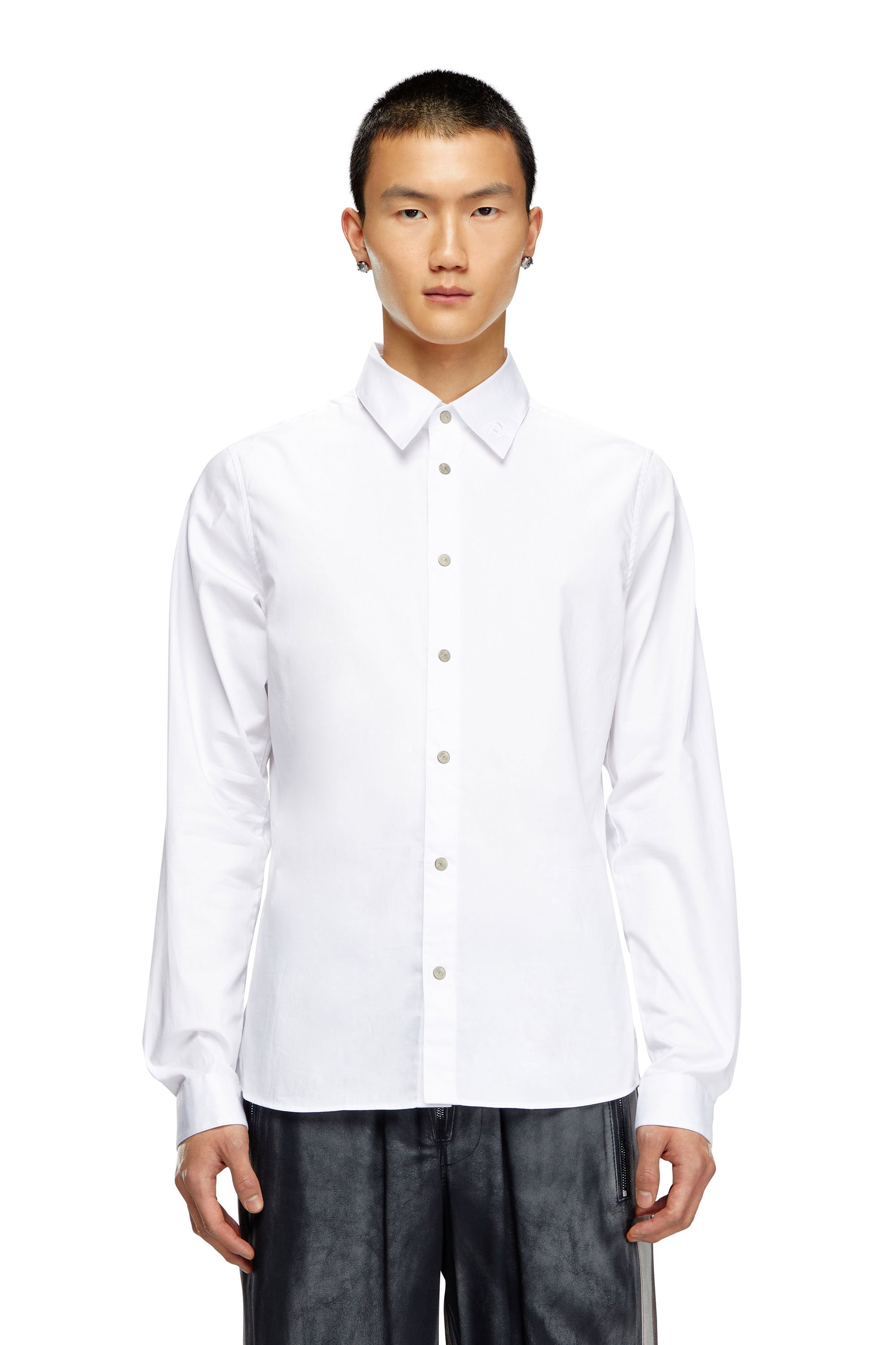 Diesel - Formal shirt with logo-embroidered collar - Shirts - Man - White