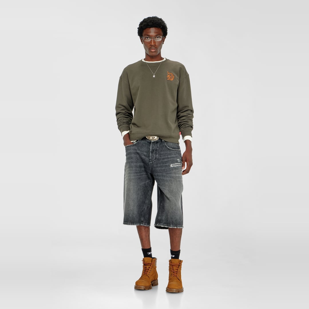 Diesel - Sweatshirt with embroidery and flock print - Sweaters - Man - Green