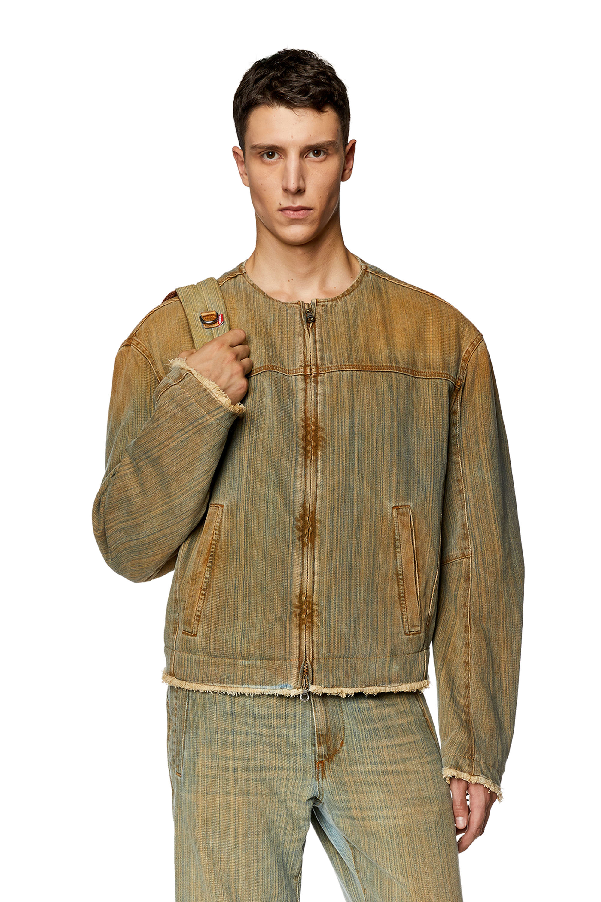 Diesel - Zipped jacket in streaky denim - Denim Jackets - Man - Multicolor